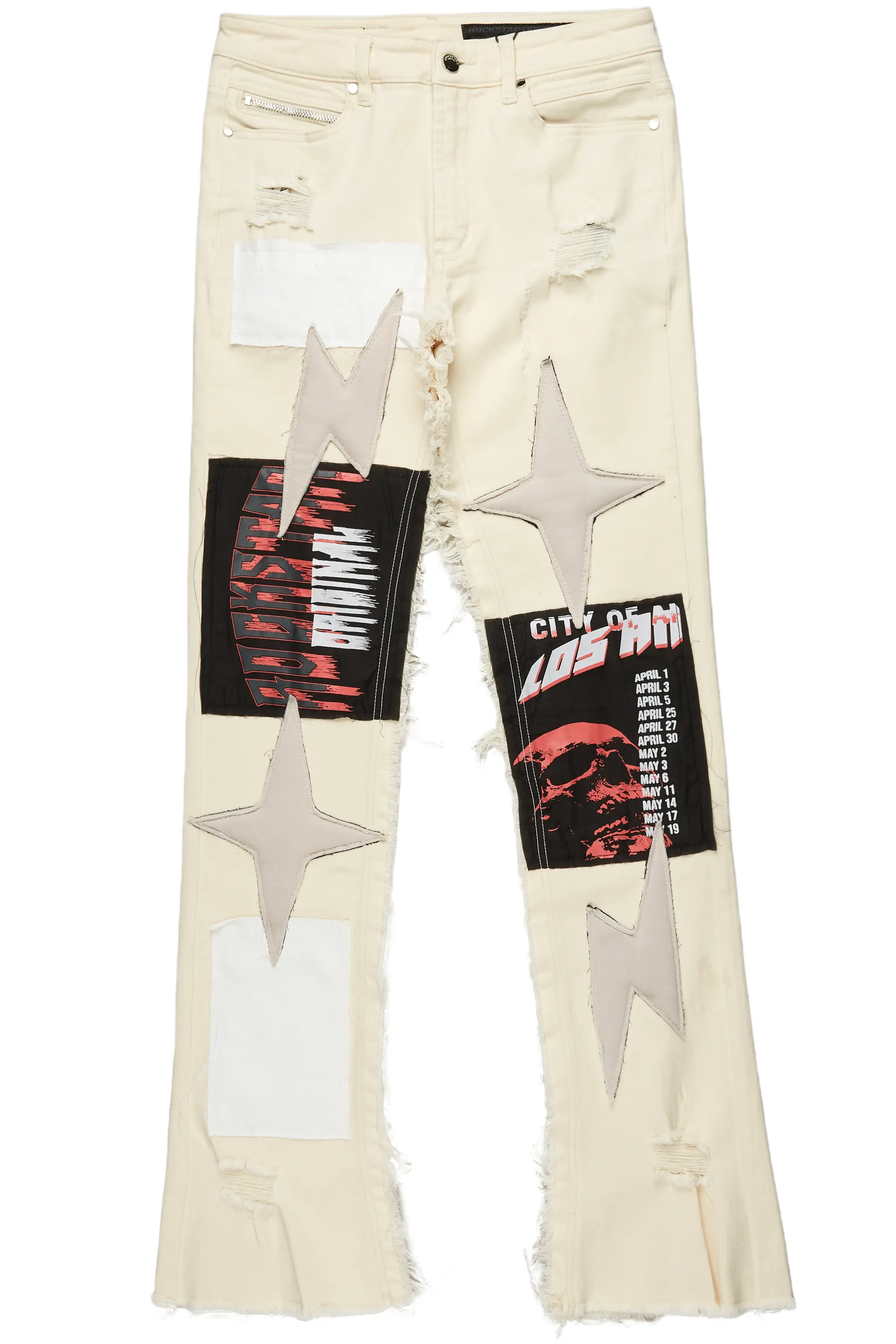 Rhys Beige Patchwork Stacked Flare Jean - Image 3