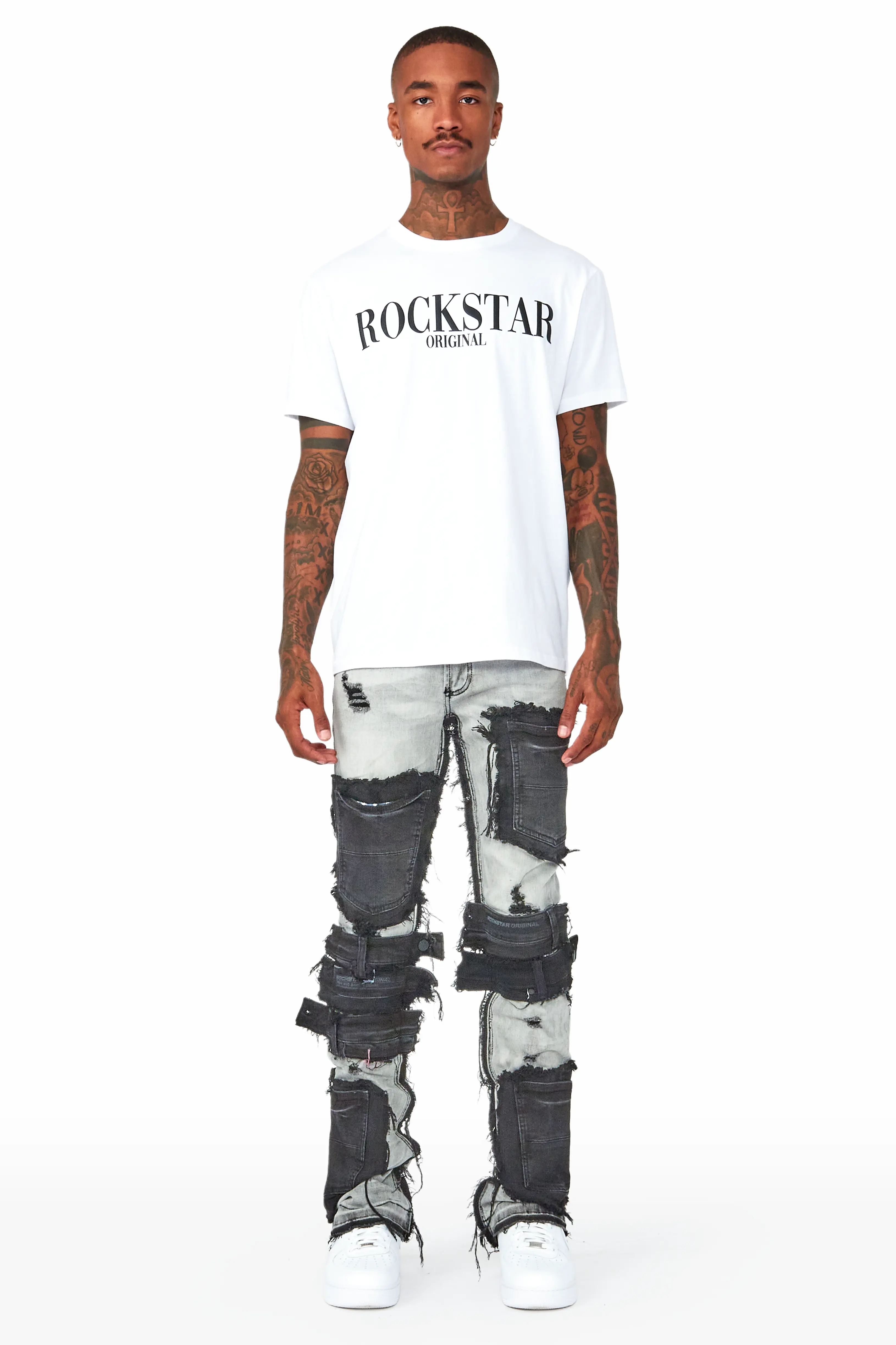 Kurt Grey/Black Patchwork Stacked Flare Jean - Image 2