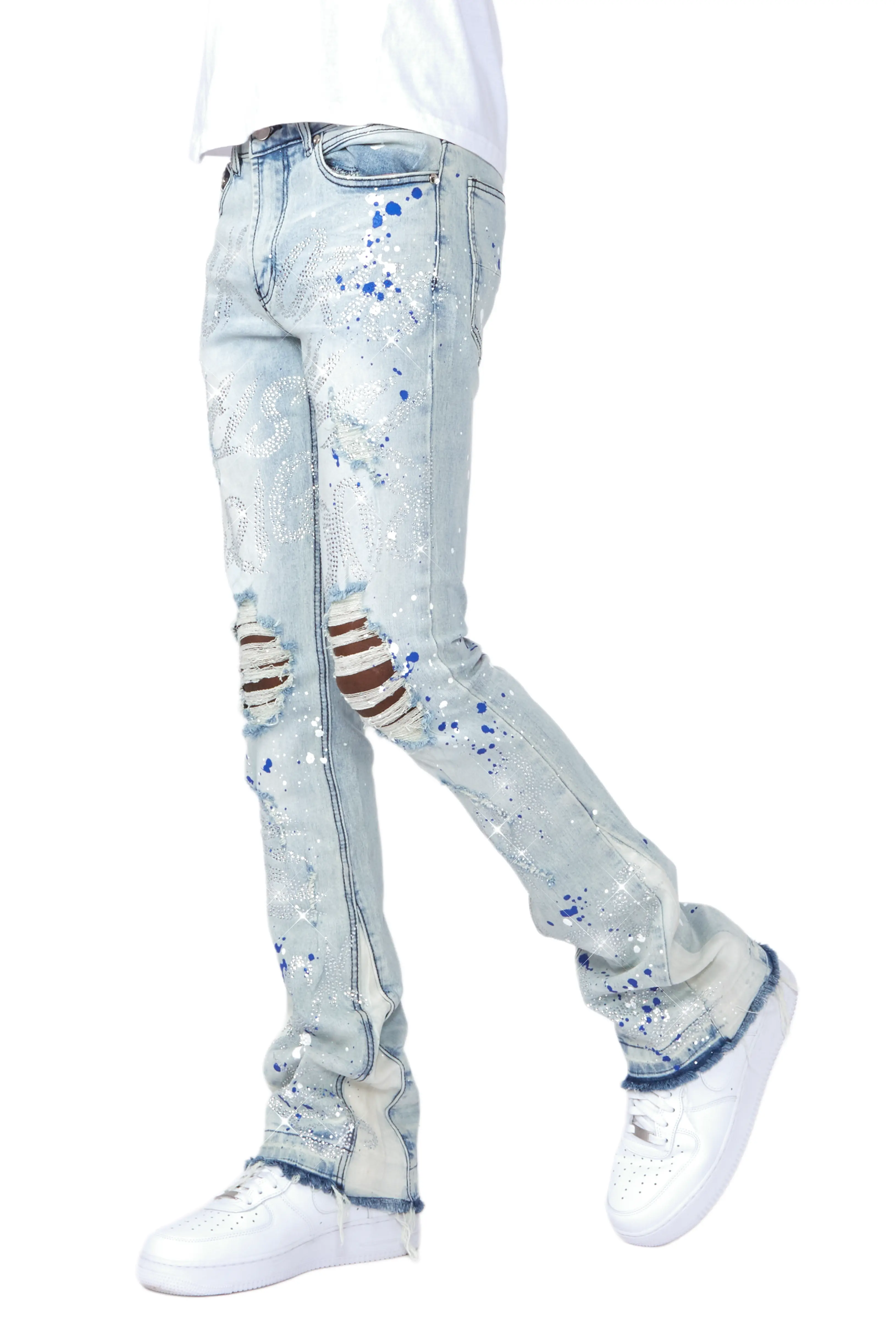 Eren Blue/Royal Blue Stacked Flare Jean - Image 5