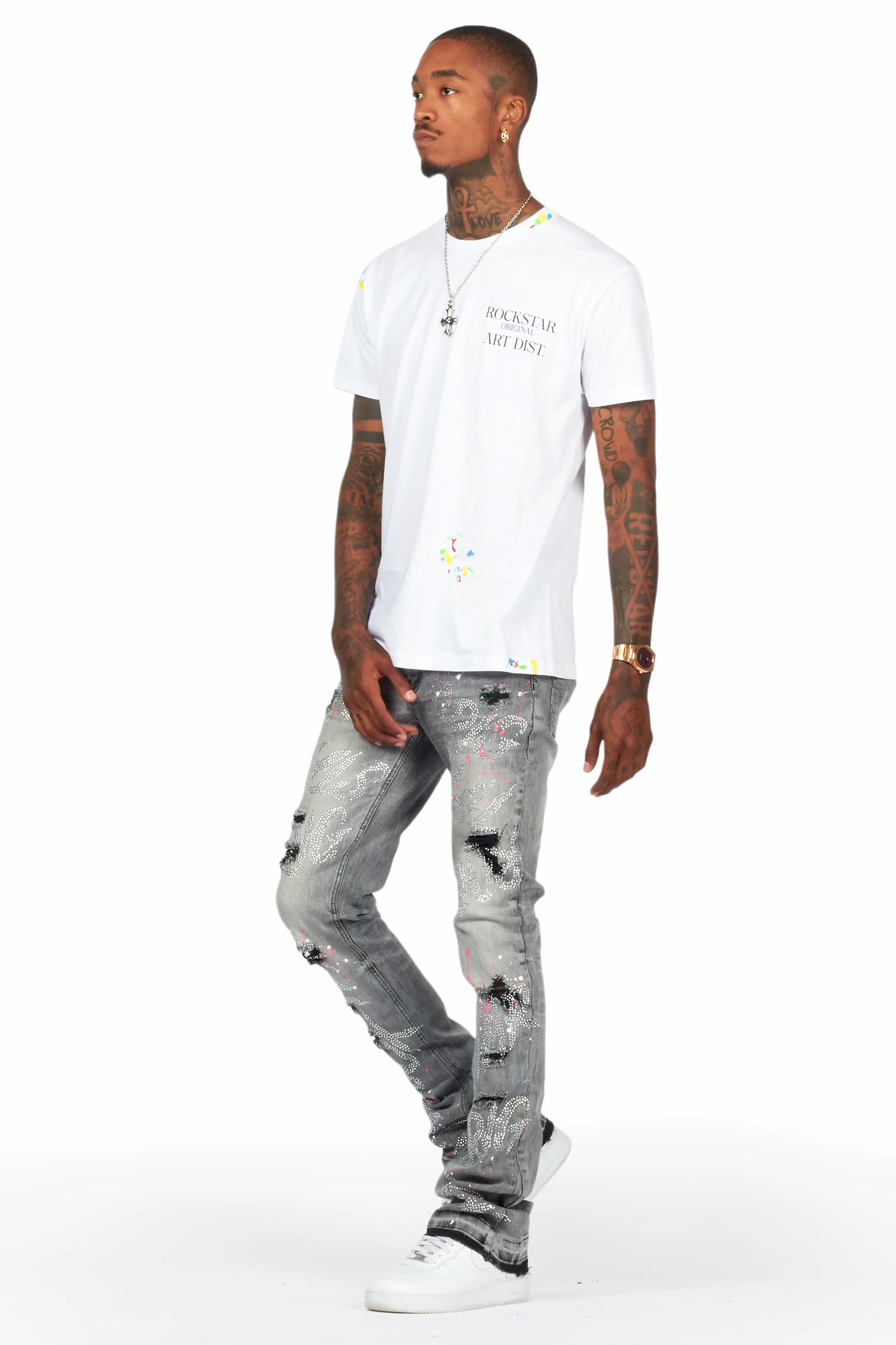 Eren Grey/Pink Stacked Flare Jean - Image 6