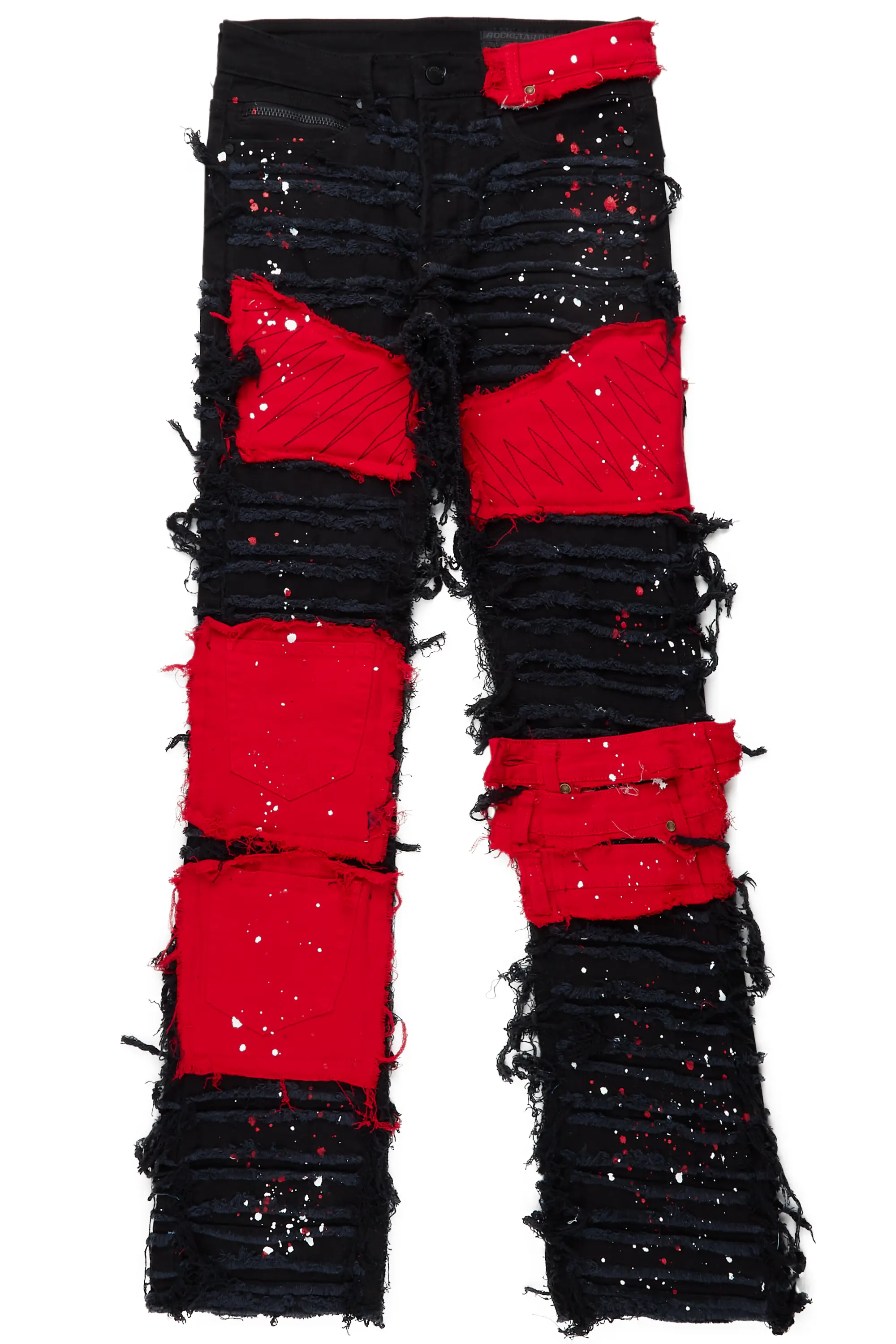Vadim Black/Red Patchwork Stacked Flare Jean - Image 2