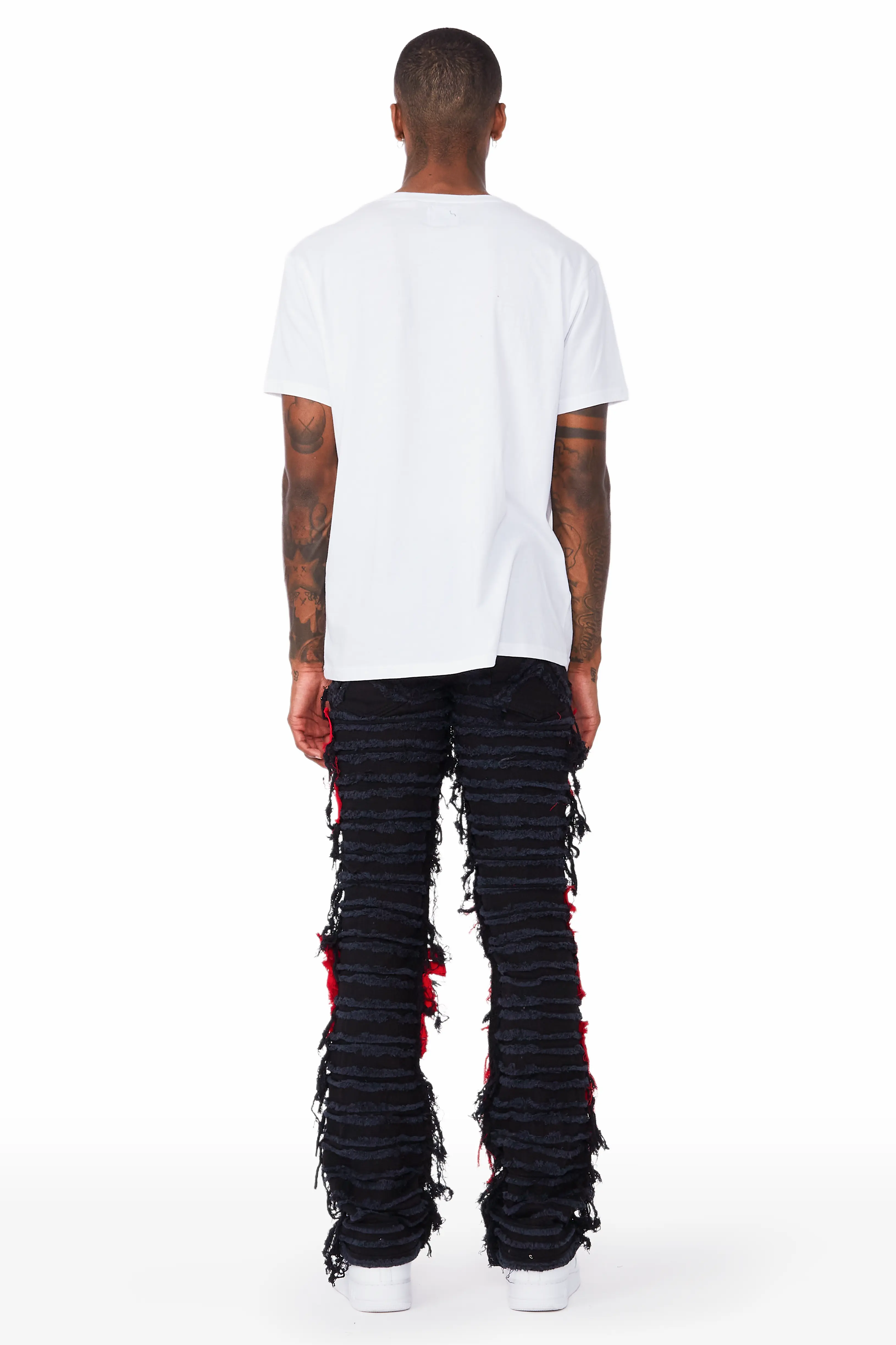 Vadim Black/Red Patchwork Stacked Flare Jean - Image 5