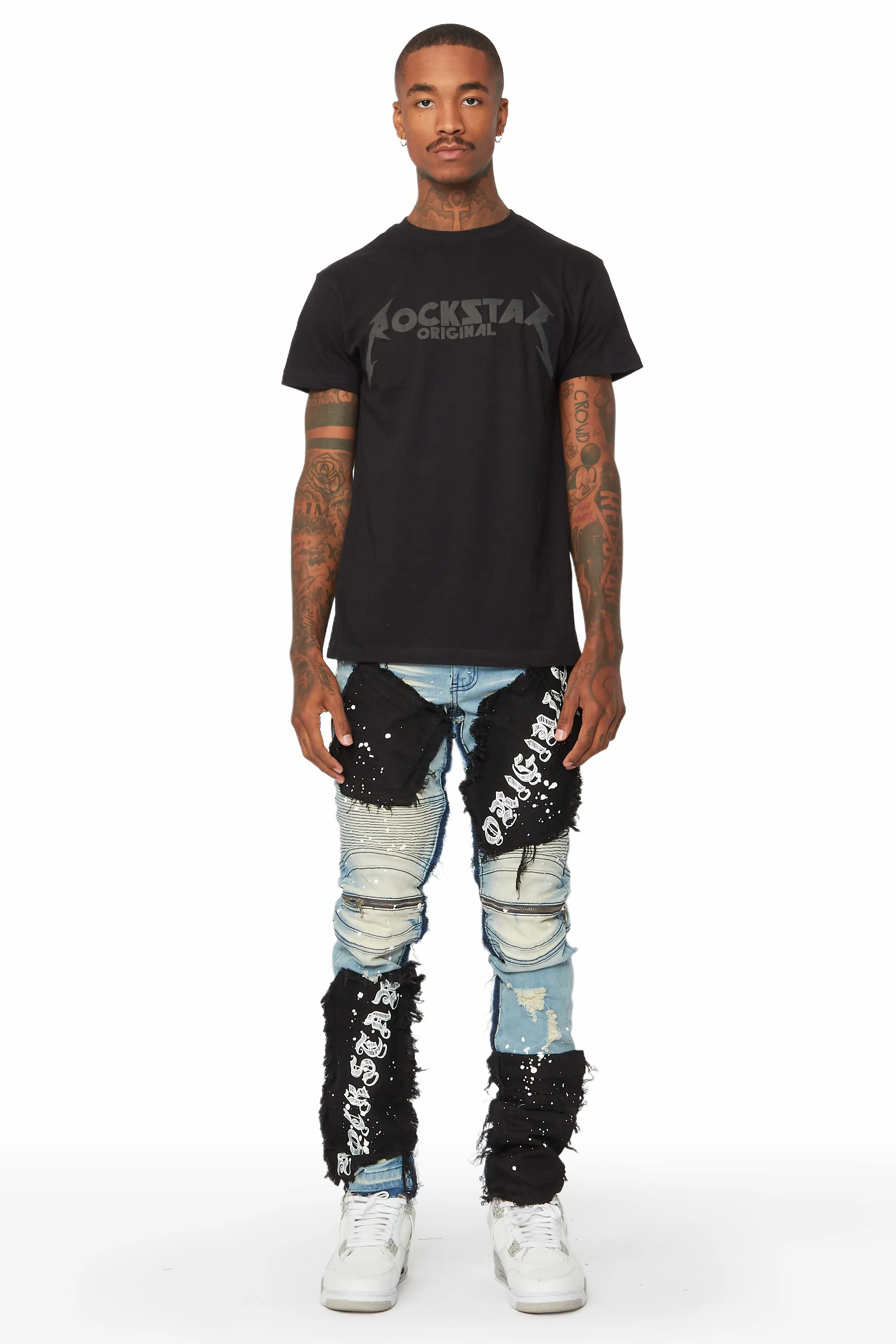 Cosmo Blue Patchwork Biker Jean - Image 2