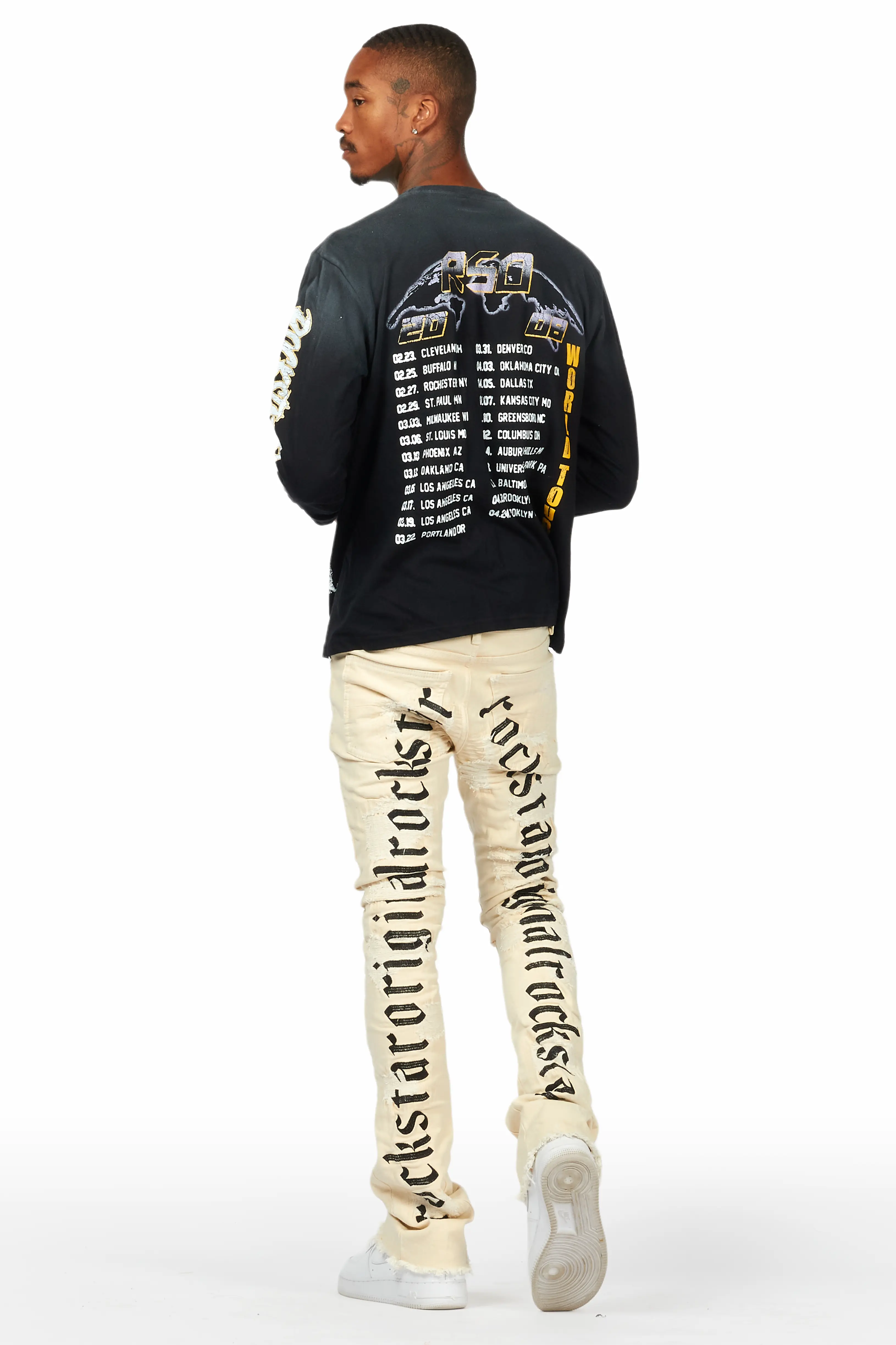 Sigmund Beige Stacked Flare Jean - Image 7
