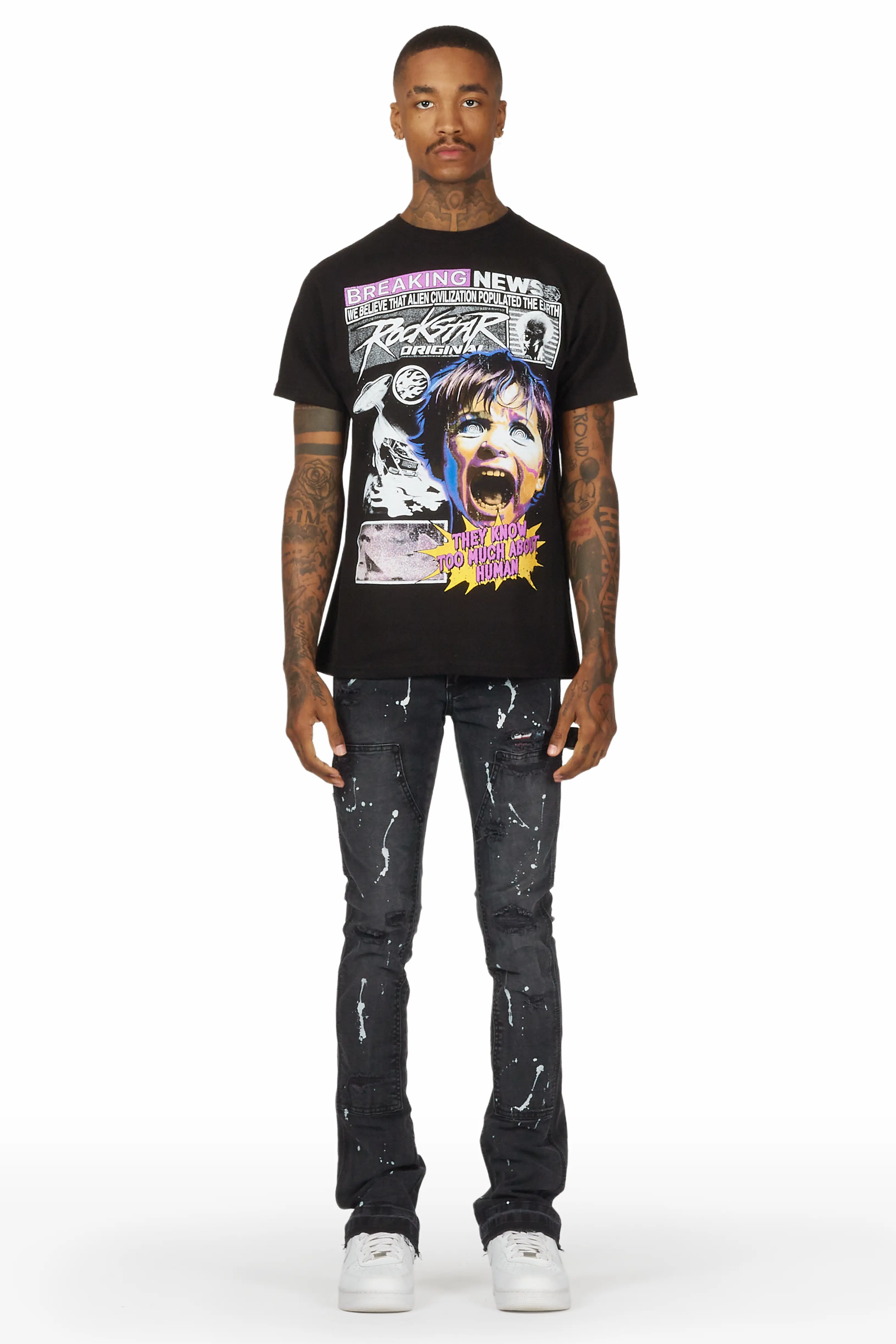 Thorton Black Stacked Flare Jean - Image 3