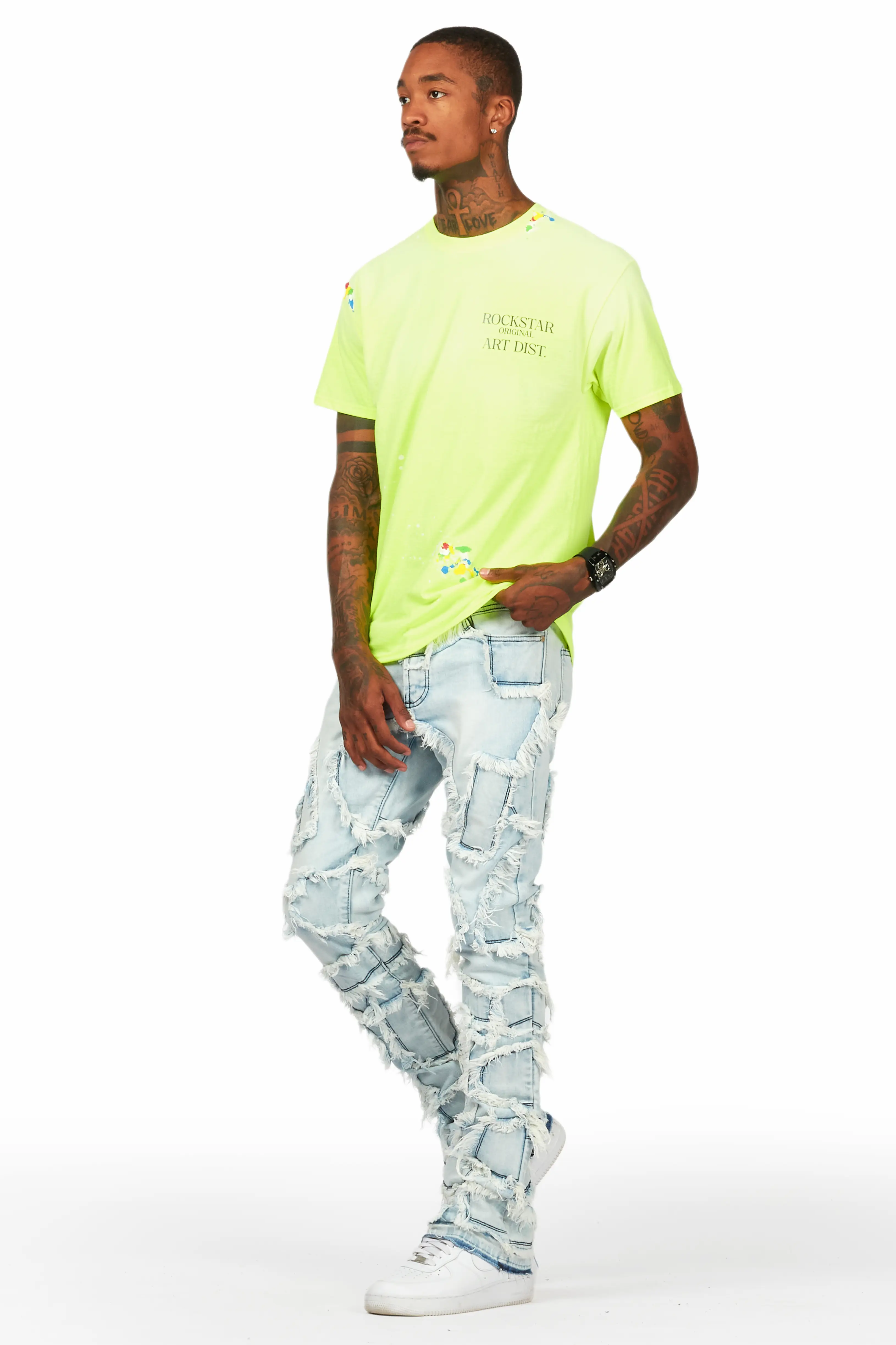 Arturo Light Blue Stacked Flare Jean - Image 11
