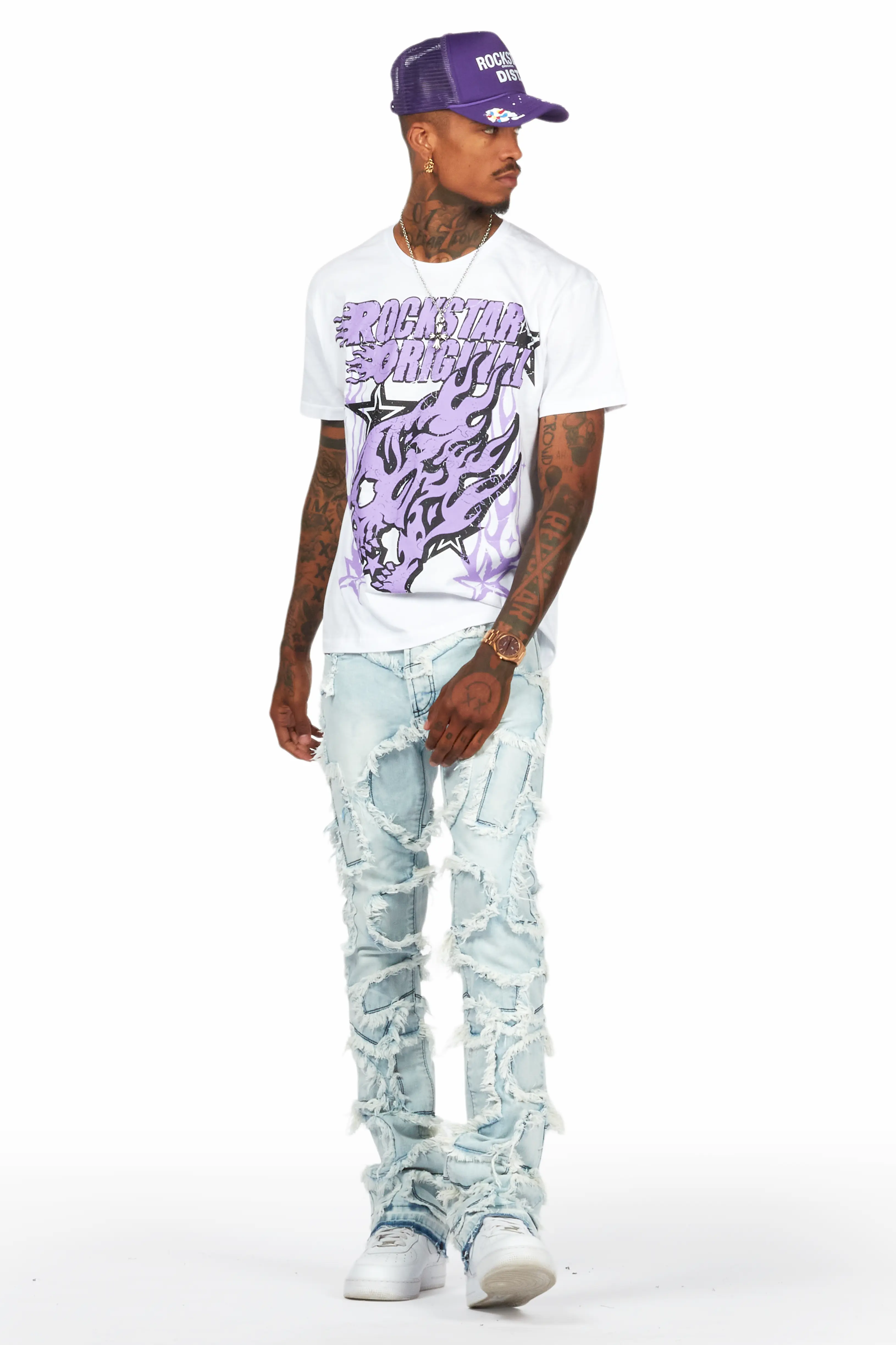 Arturo Light Blue Stacked Flare Jean - Image 5