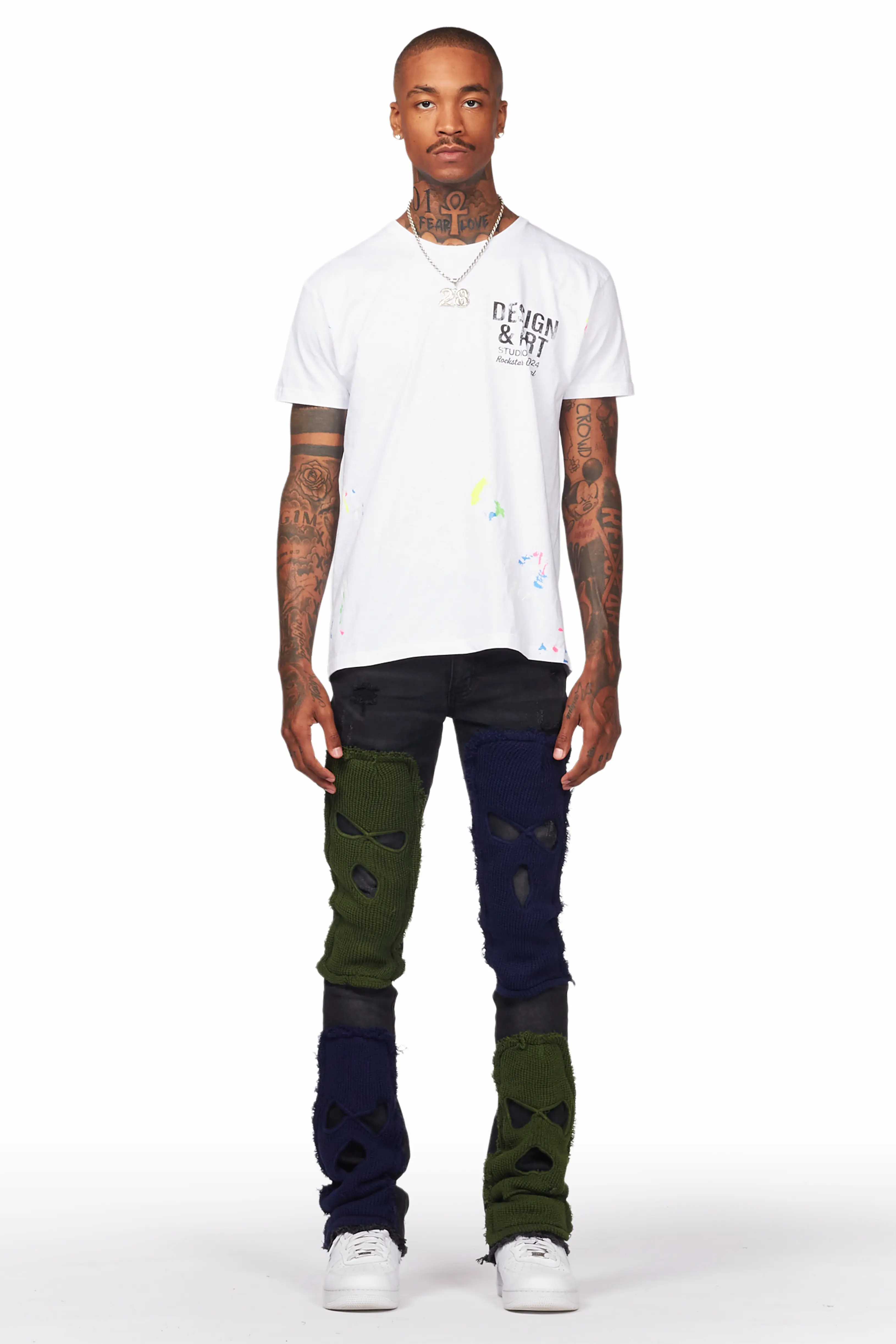 Destry Black Patchwork Stacked Flare Jean - Image 3