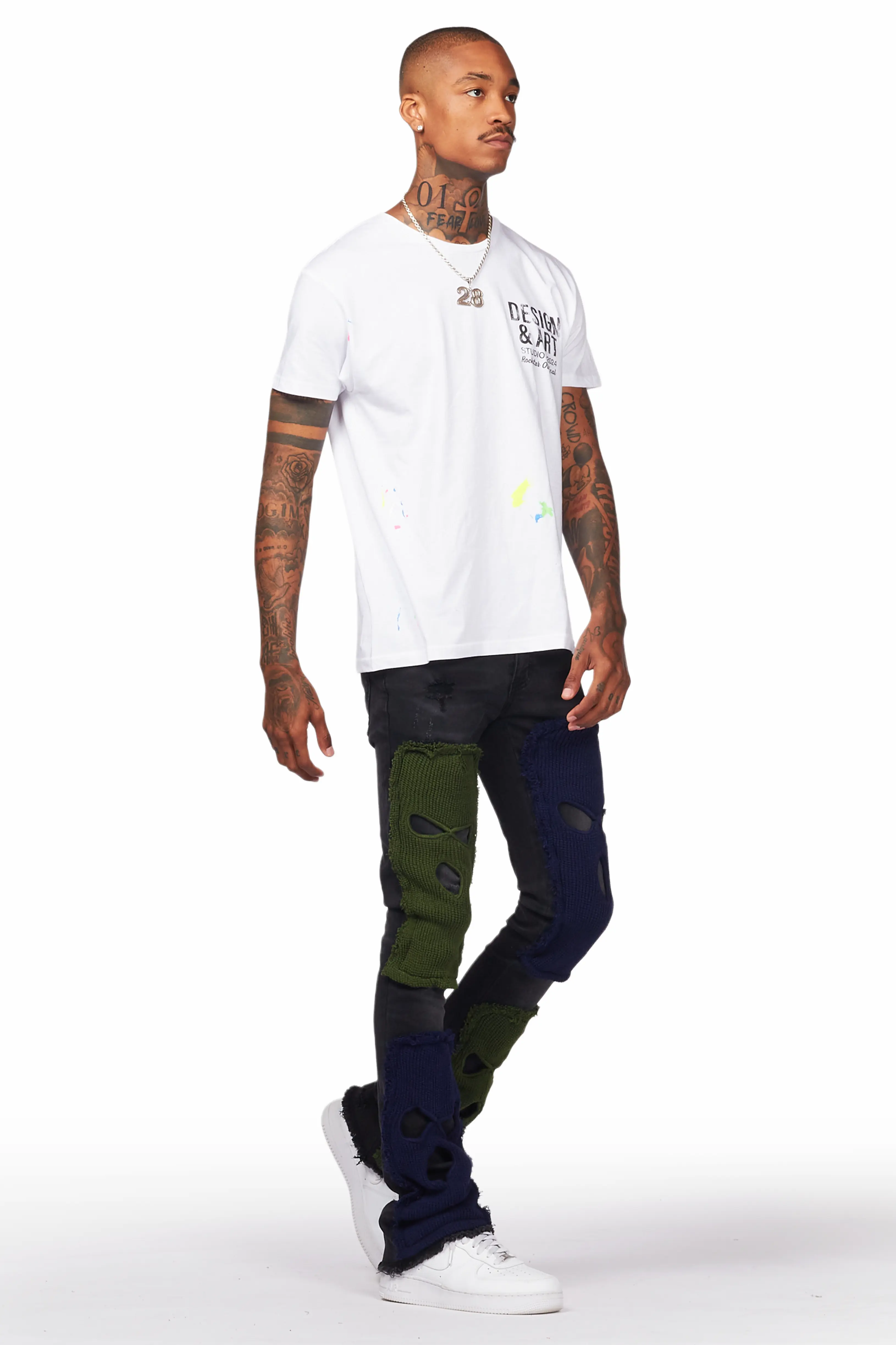 Destry Black Patchwork Stacked Flare Jean - Image 7
