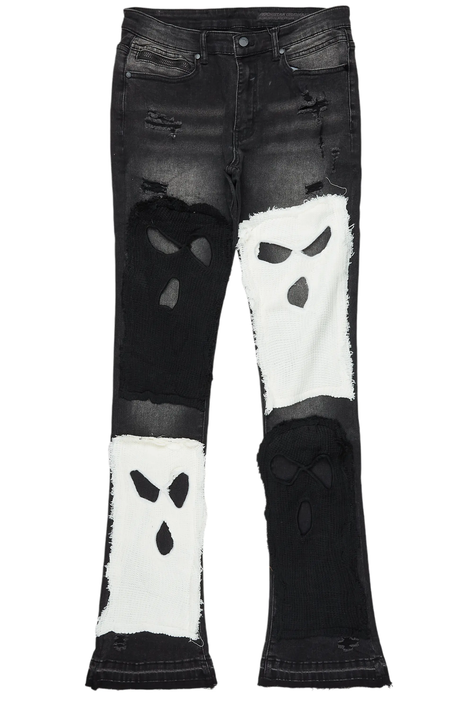 Destry Black/White Patchwork Stacked Flare Jean - Image 2