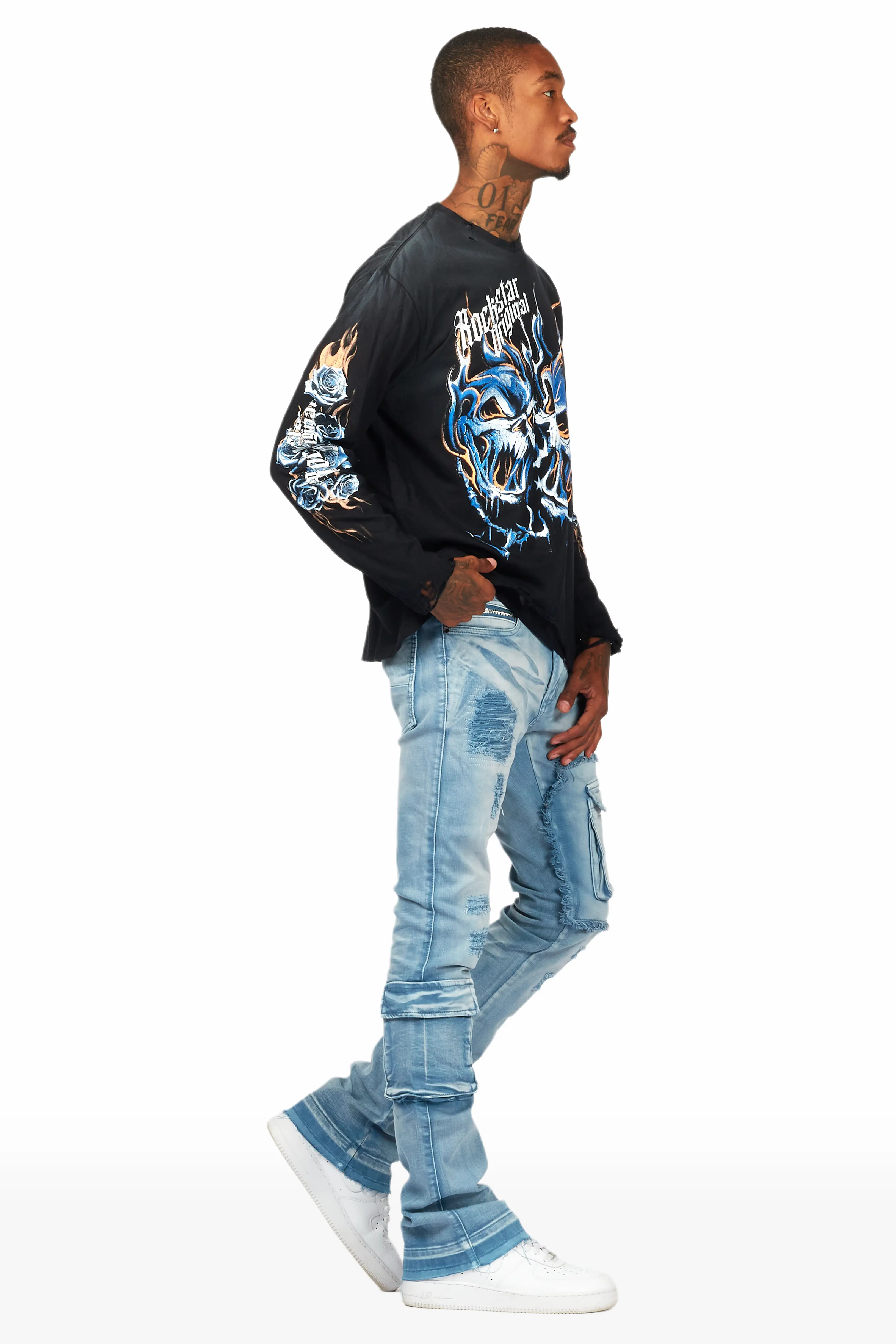 Zaxton Blue Stacked Flare Jean - Image 9