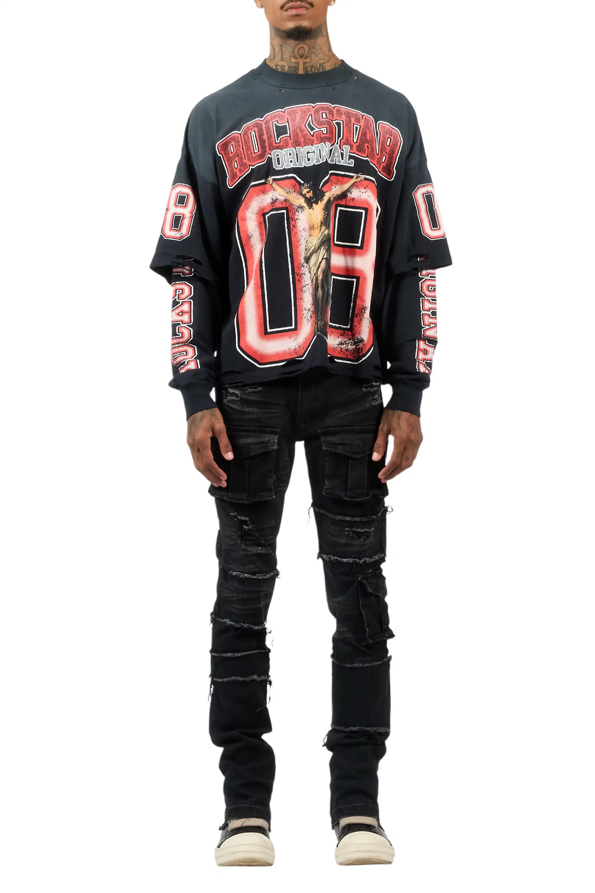 Folant Black Stacked Cargo Flare Jean - Image 9