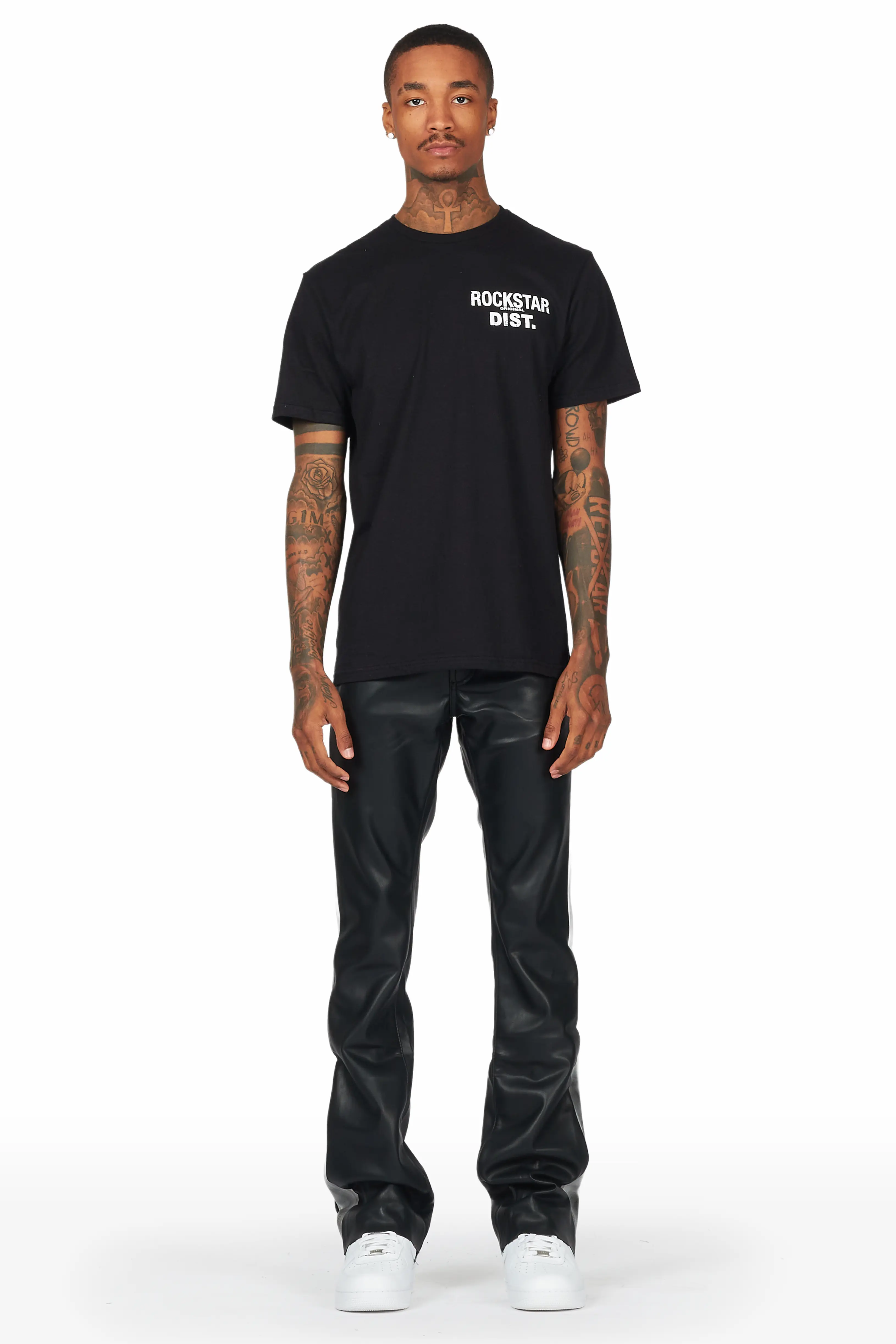 Fusao Black Stacked Faux Leather Jean - Image 3