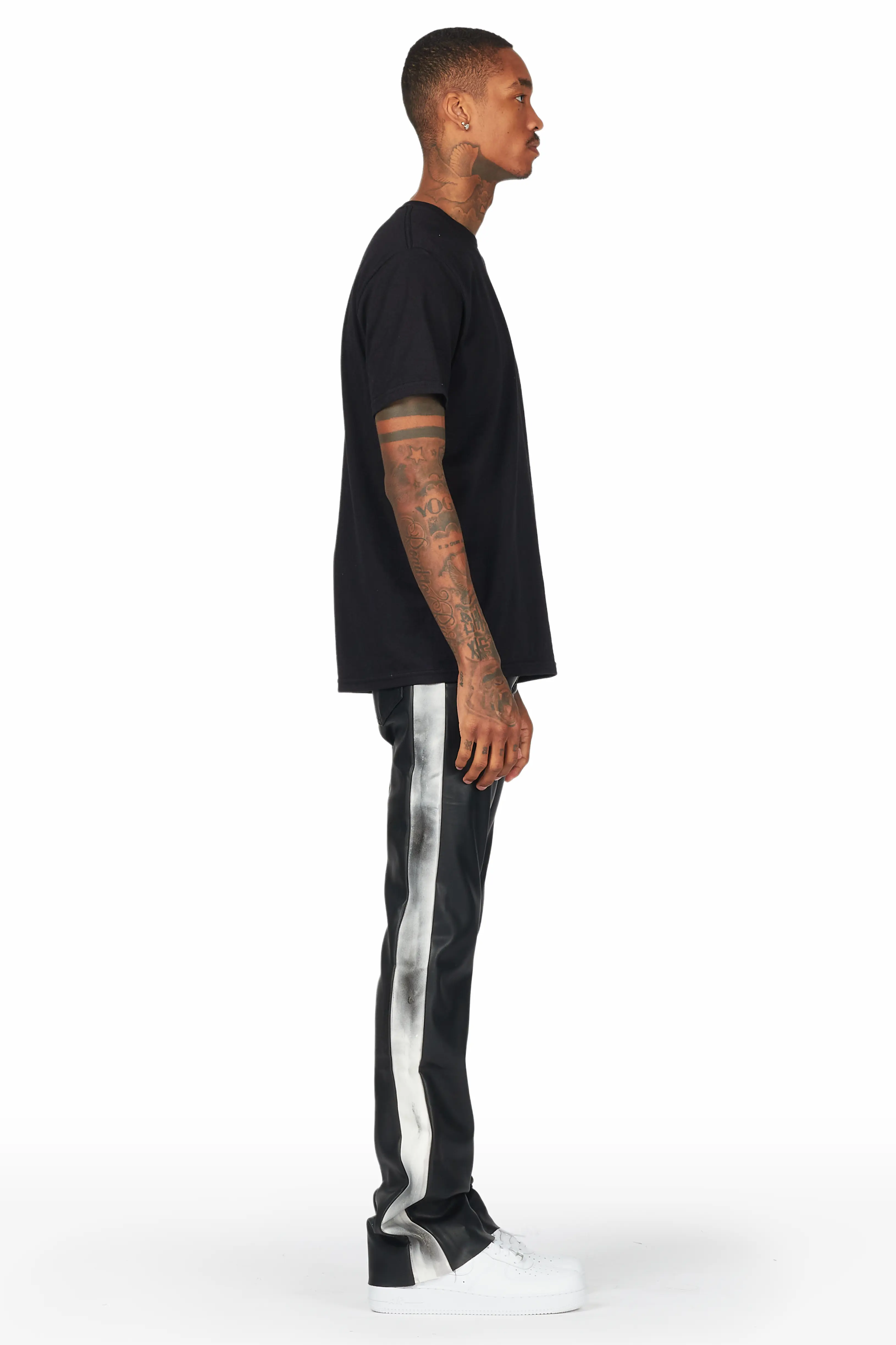 Fusao Black Stacked Faux Leather Jean - Image 4