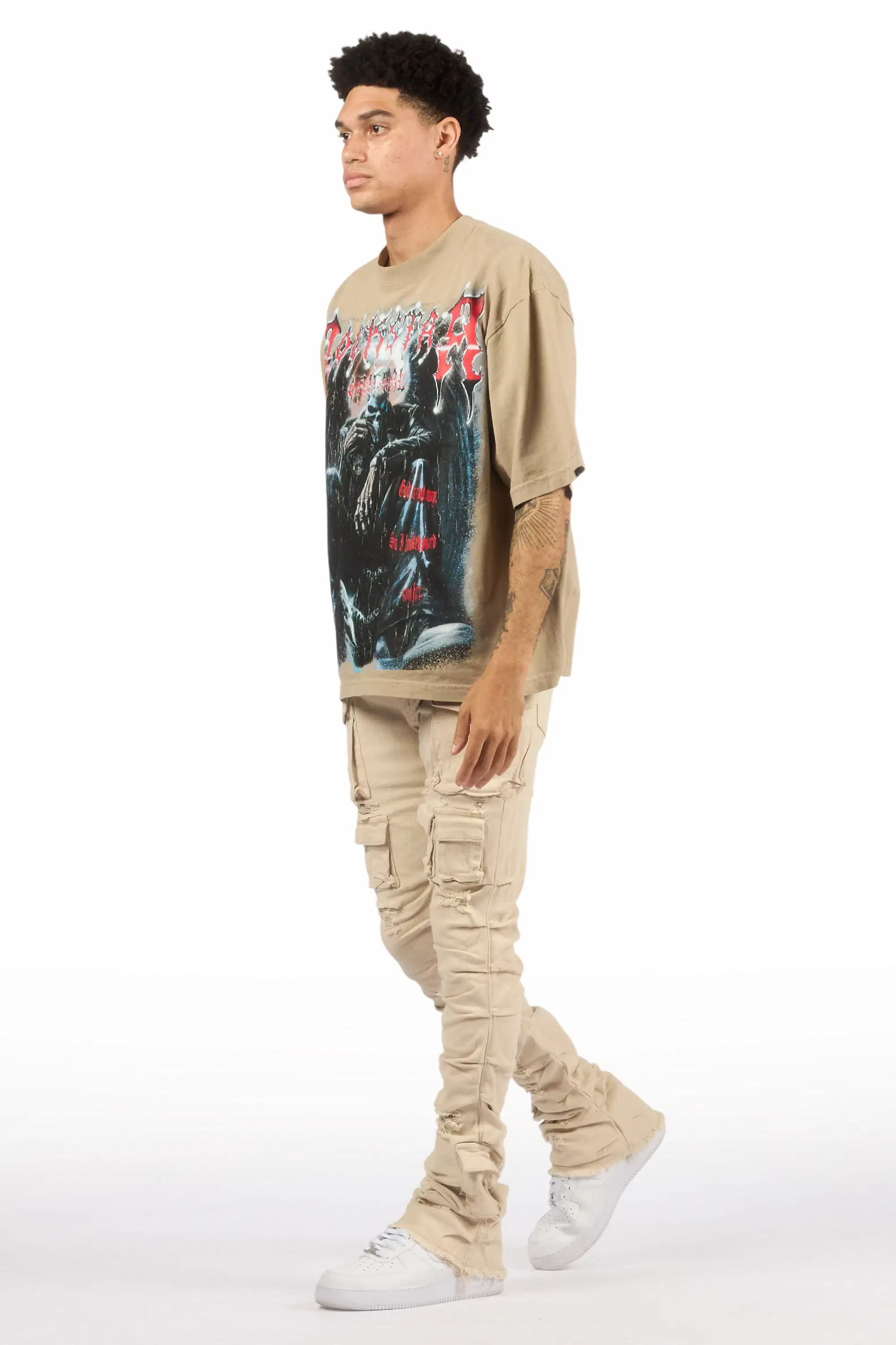 Gentry Light Beige Stacked Flare Jean - Image 6