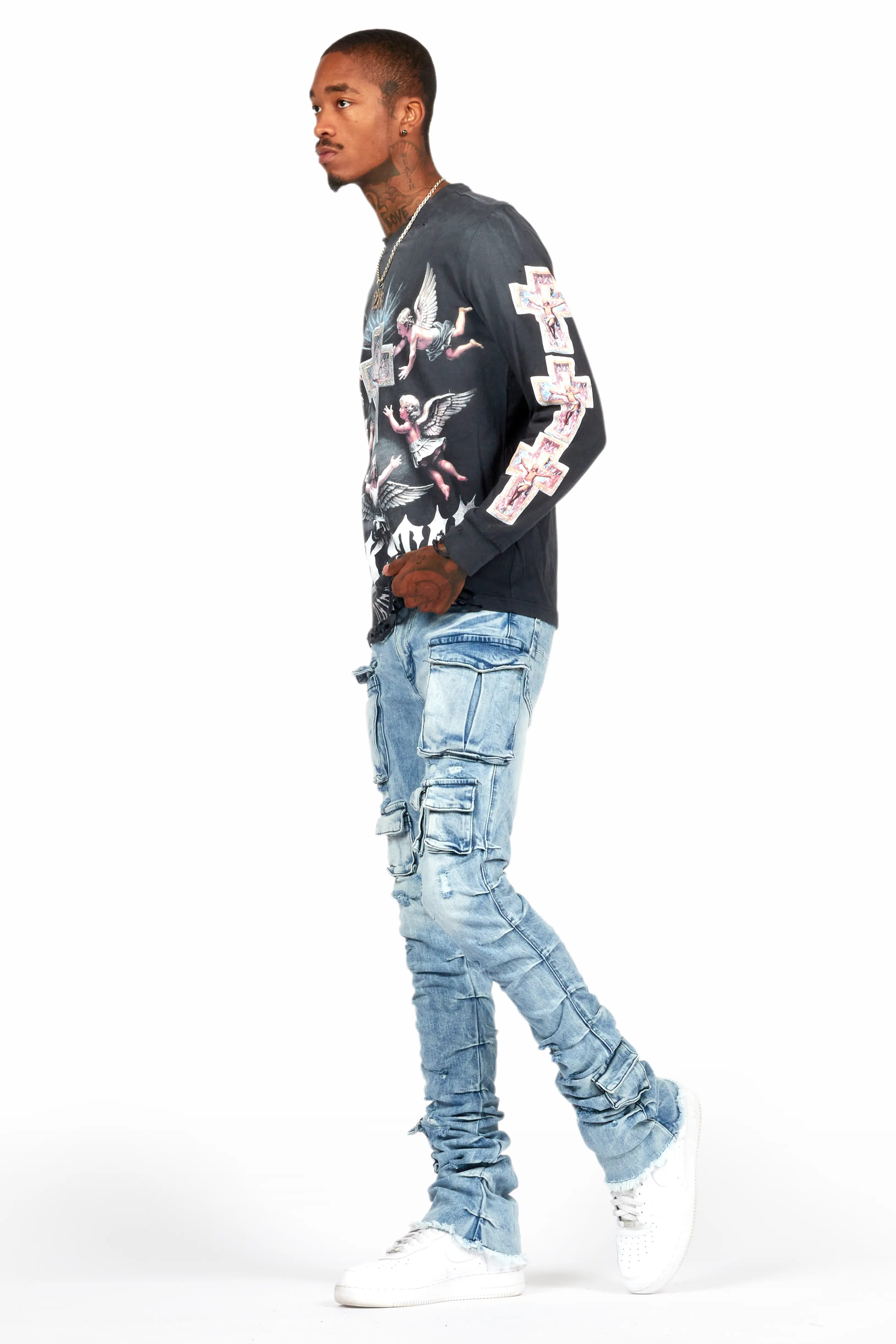 Gentry Light Blue Stacked Flare Jean - Image 6