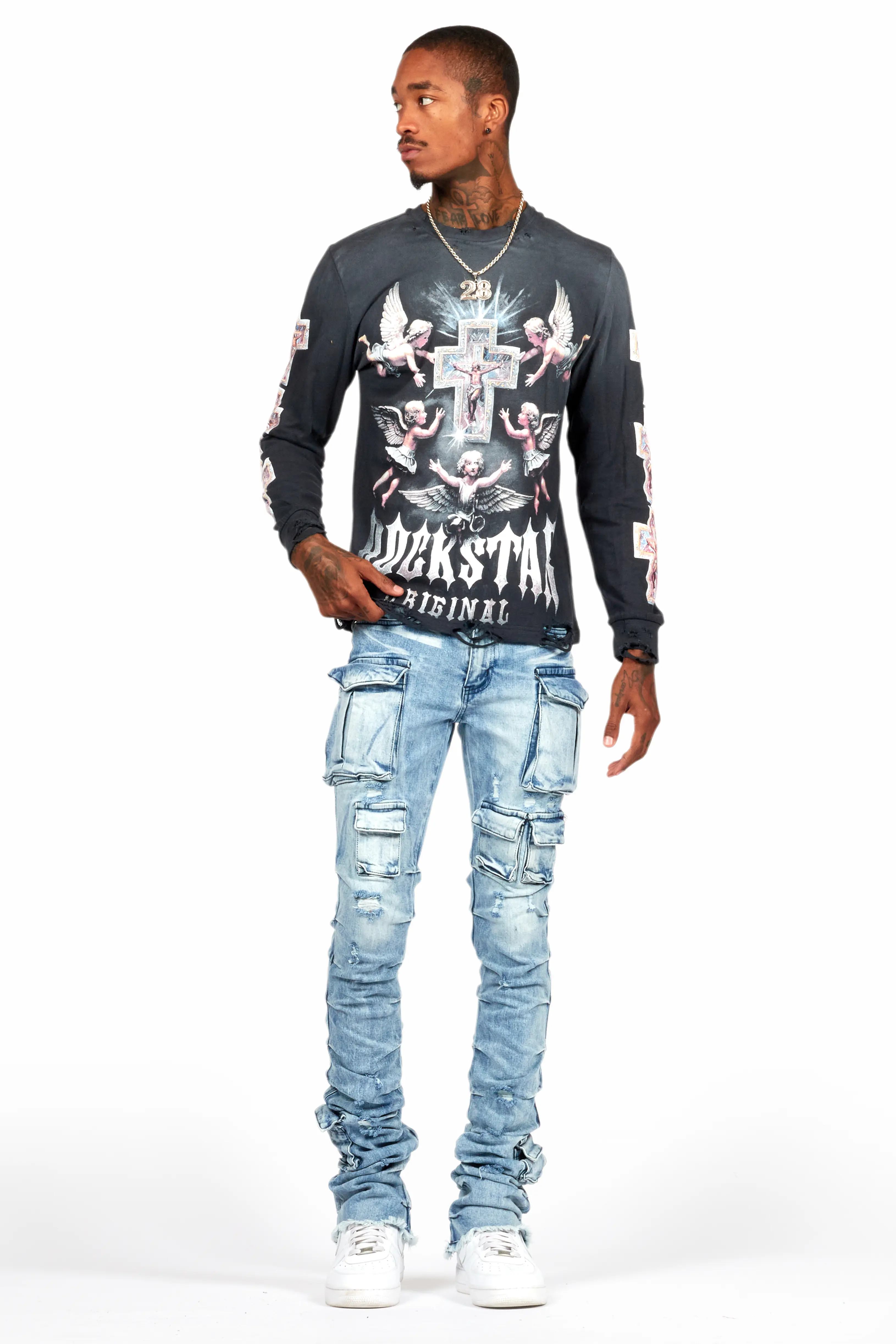 Gentry Light Blue Wash Stacked Flare Jean - Image 2