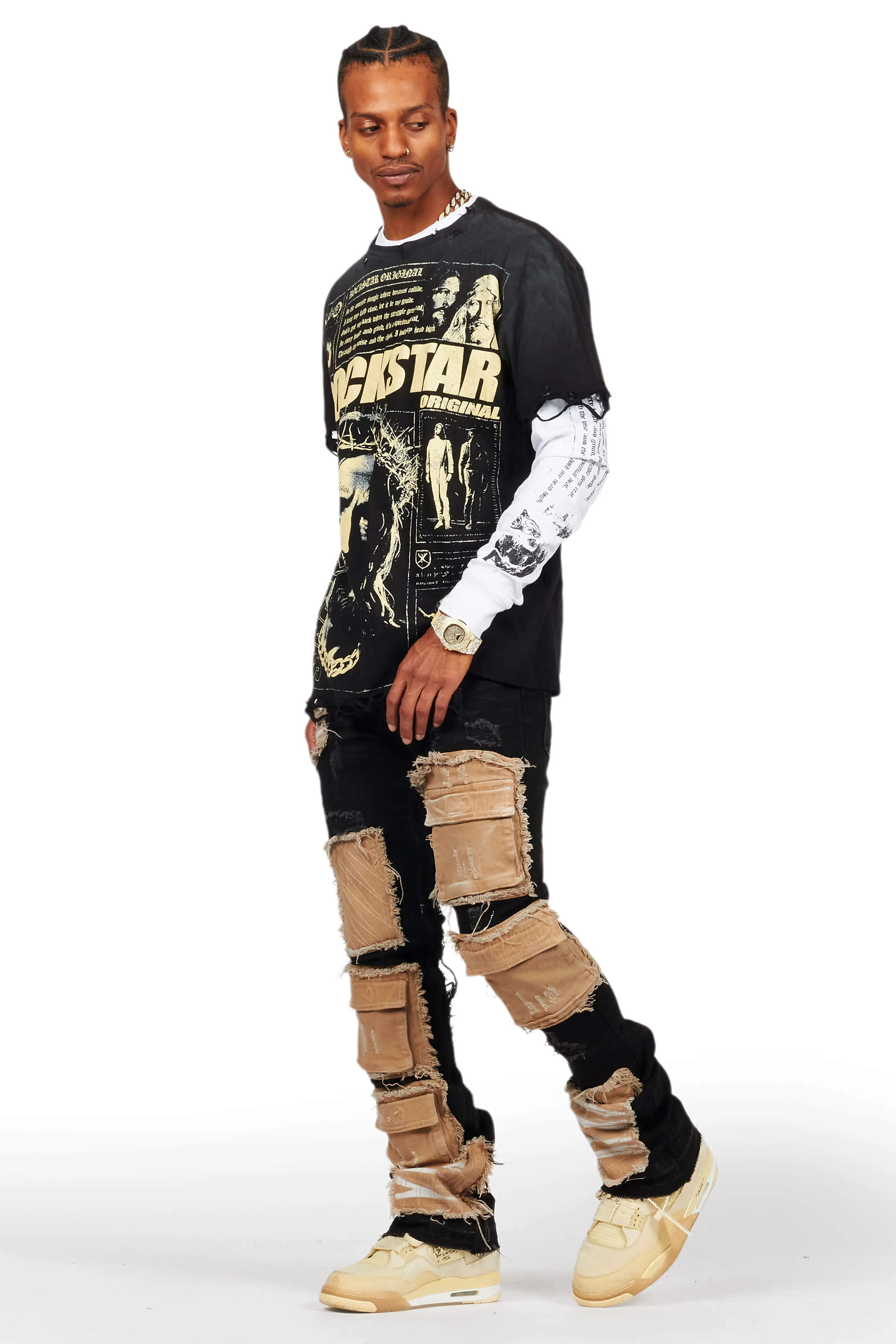 Monet Black Stacked Flare Jean - Image 4