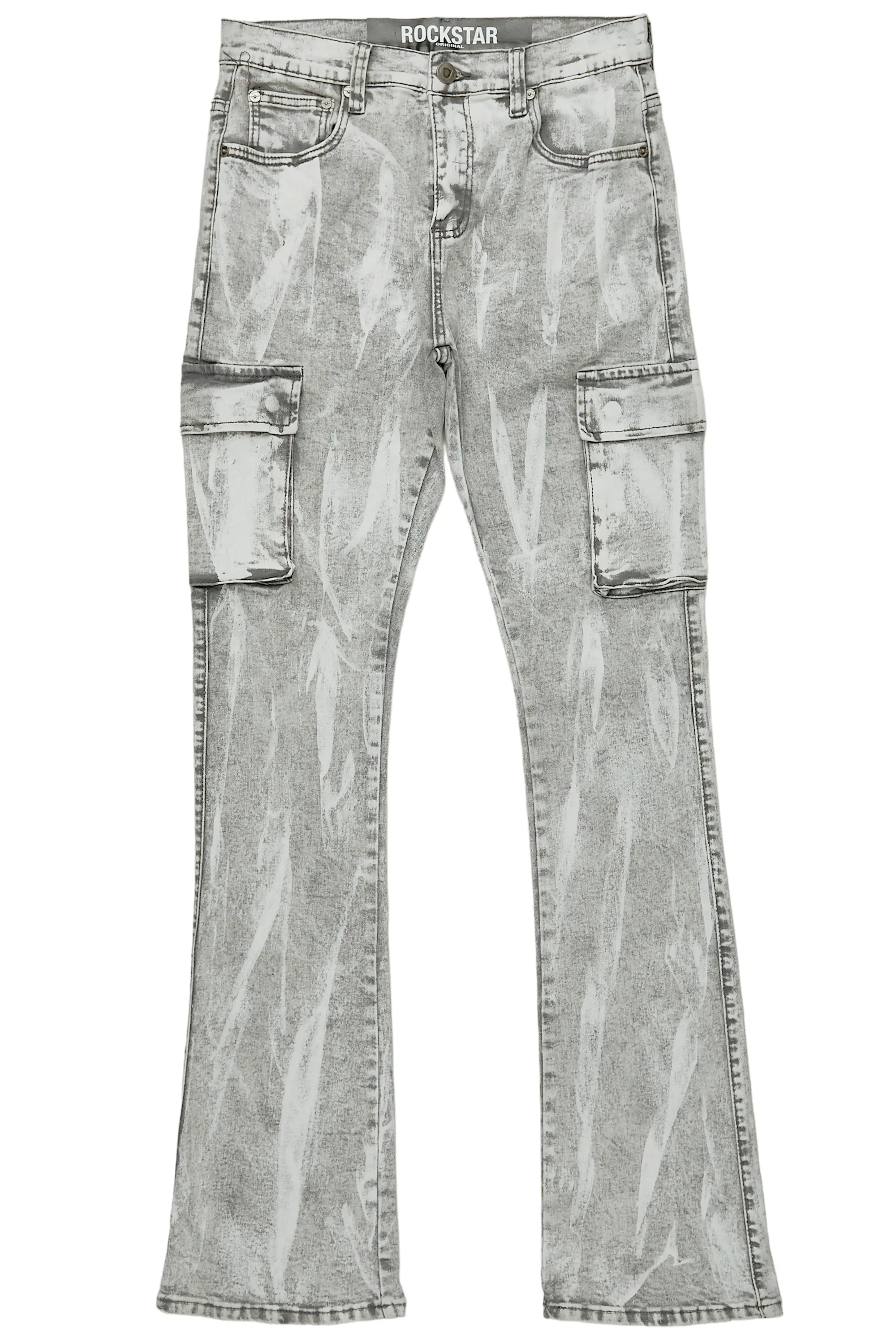 Dandy Light Grey Stacked Flare Cargo Jean - Image 2