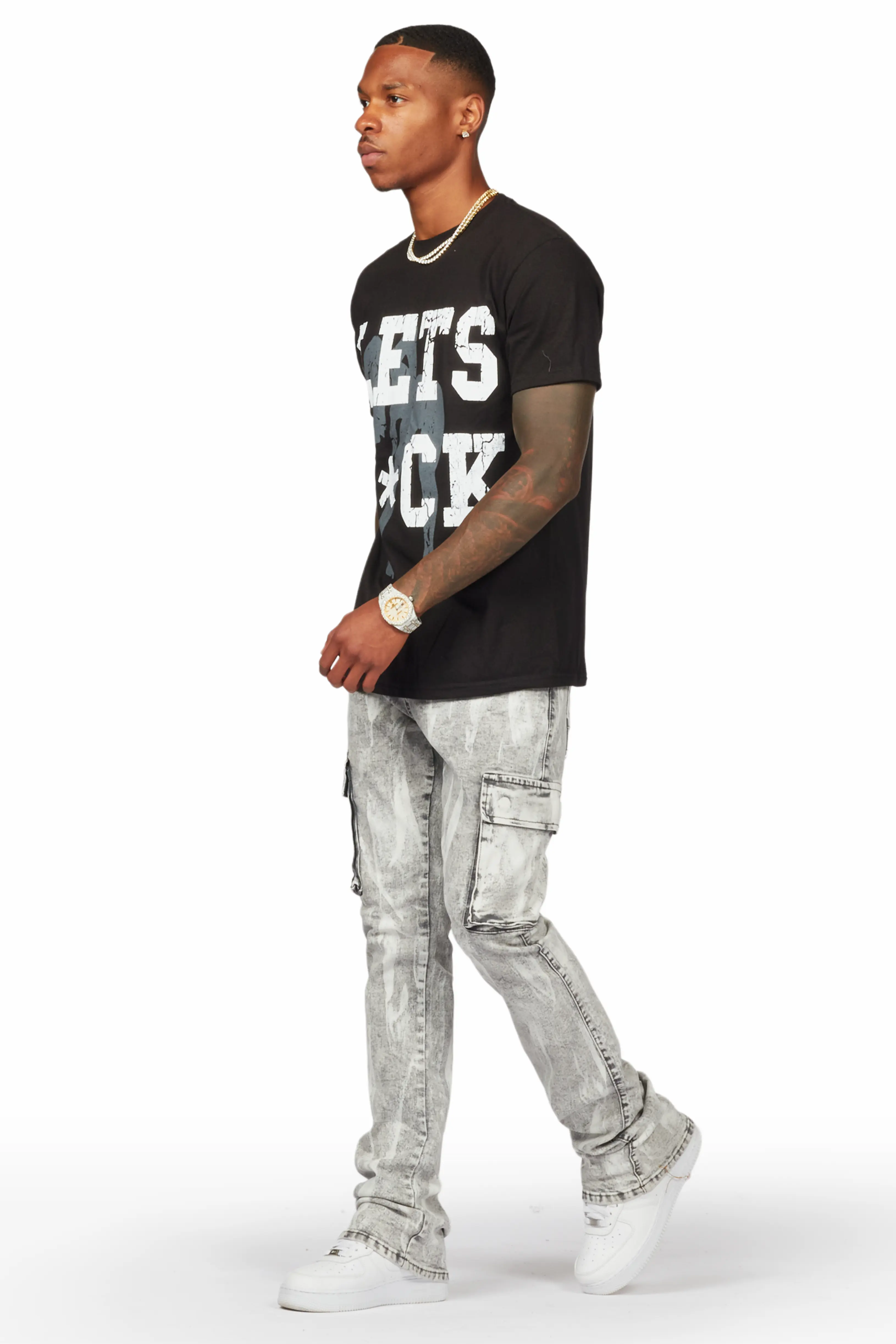 Dandy Light Grey Stacked Flare Cargo Jean - Image 7