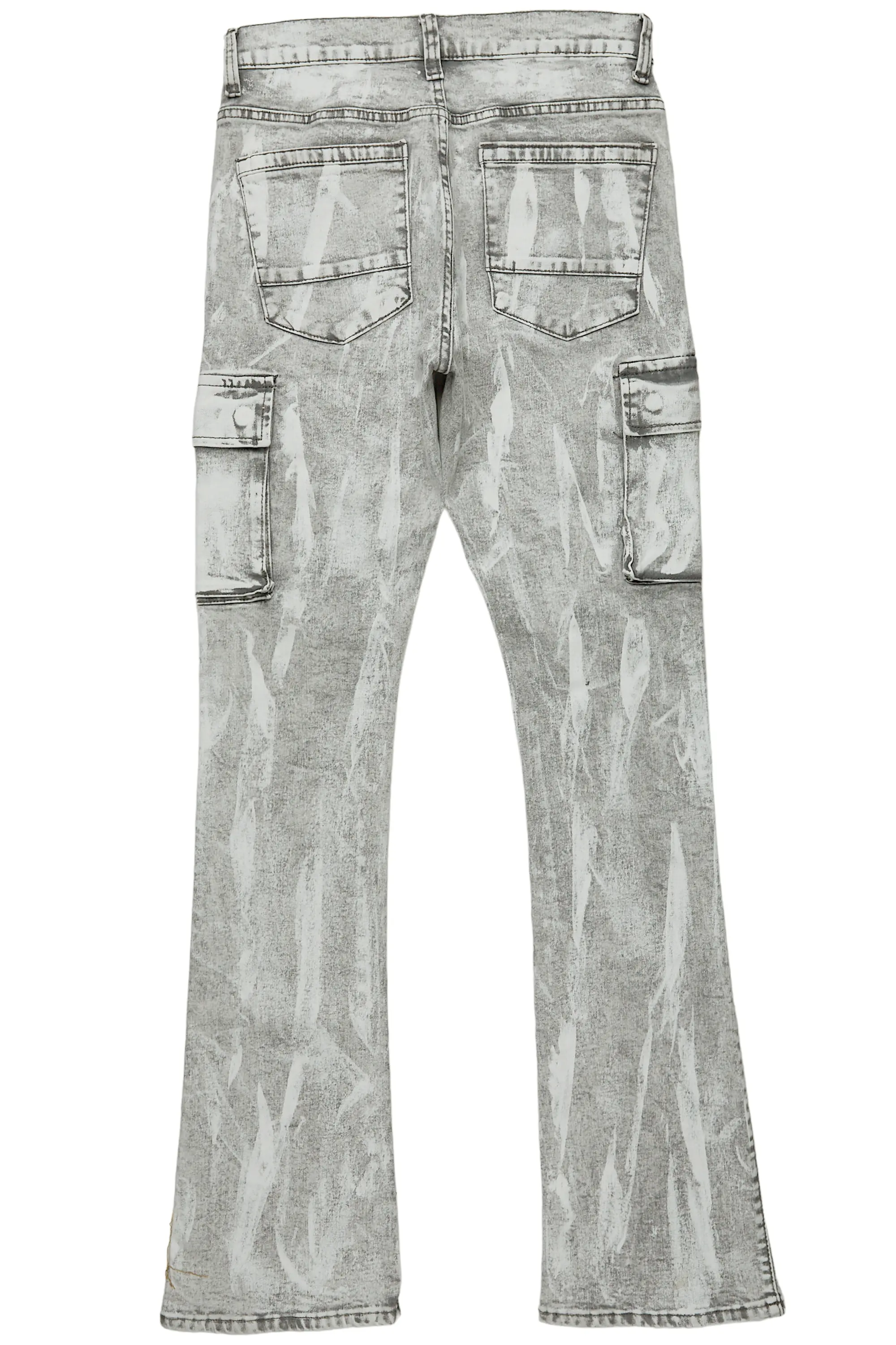 Dandy Light Grey Stacked Flare Cargo Jean - Image 9