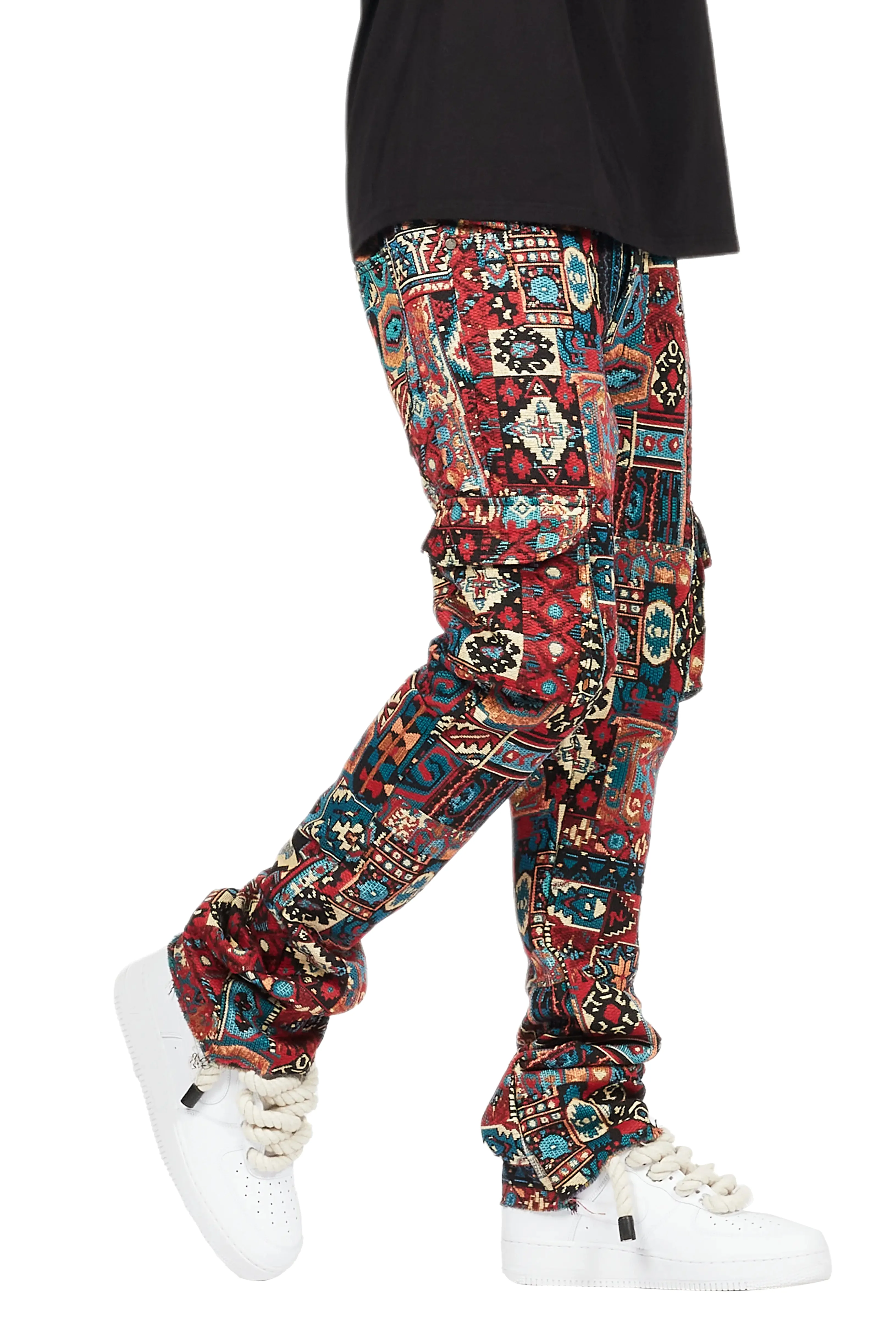 Nard Red Multi Tapestry Stacked Flare Jean - Image 10