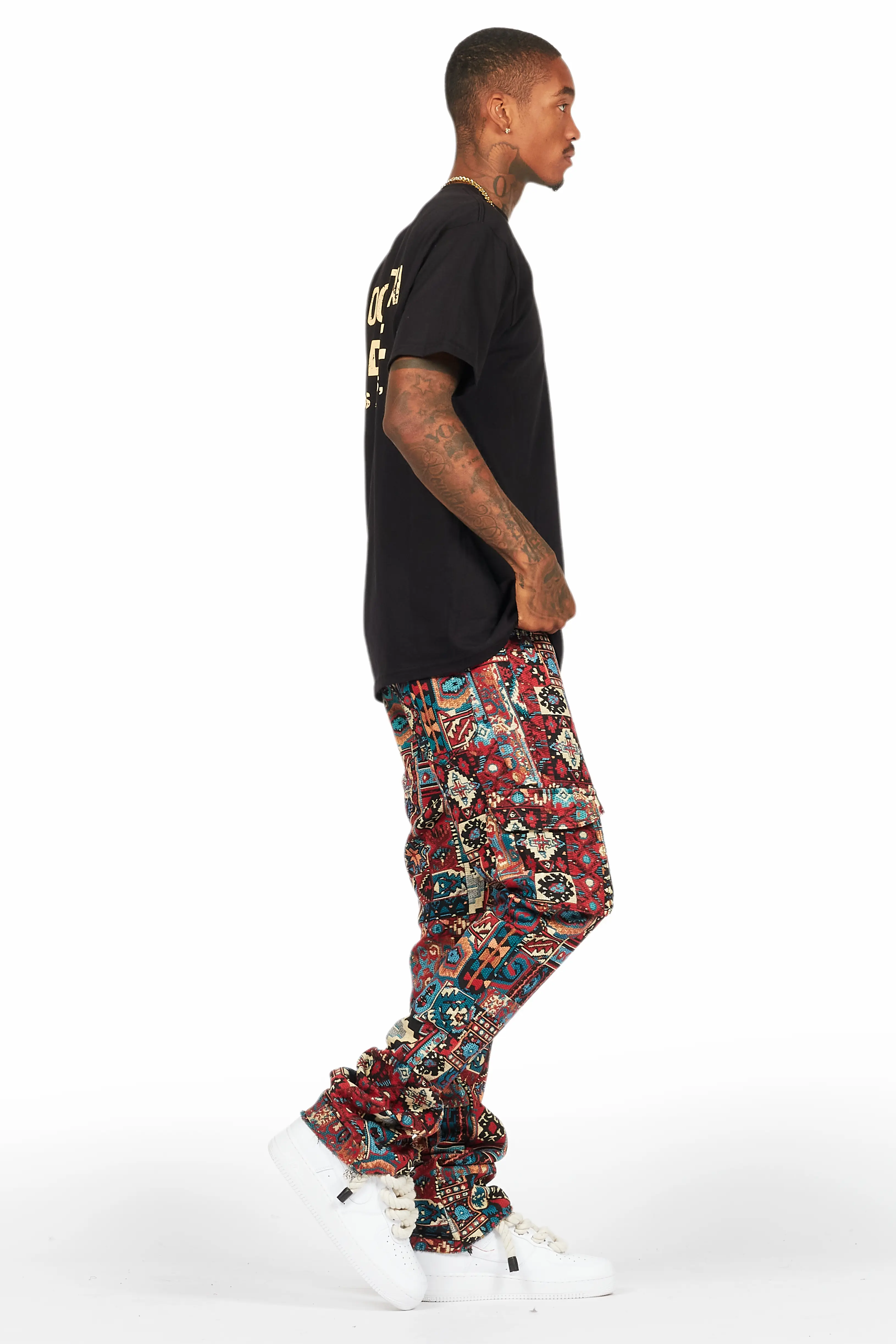 Nard Red Multi Tapestry Stacked Flare Jean - Image 4