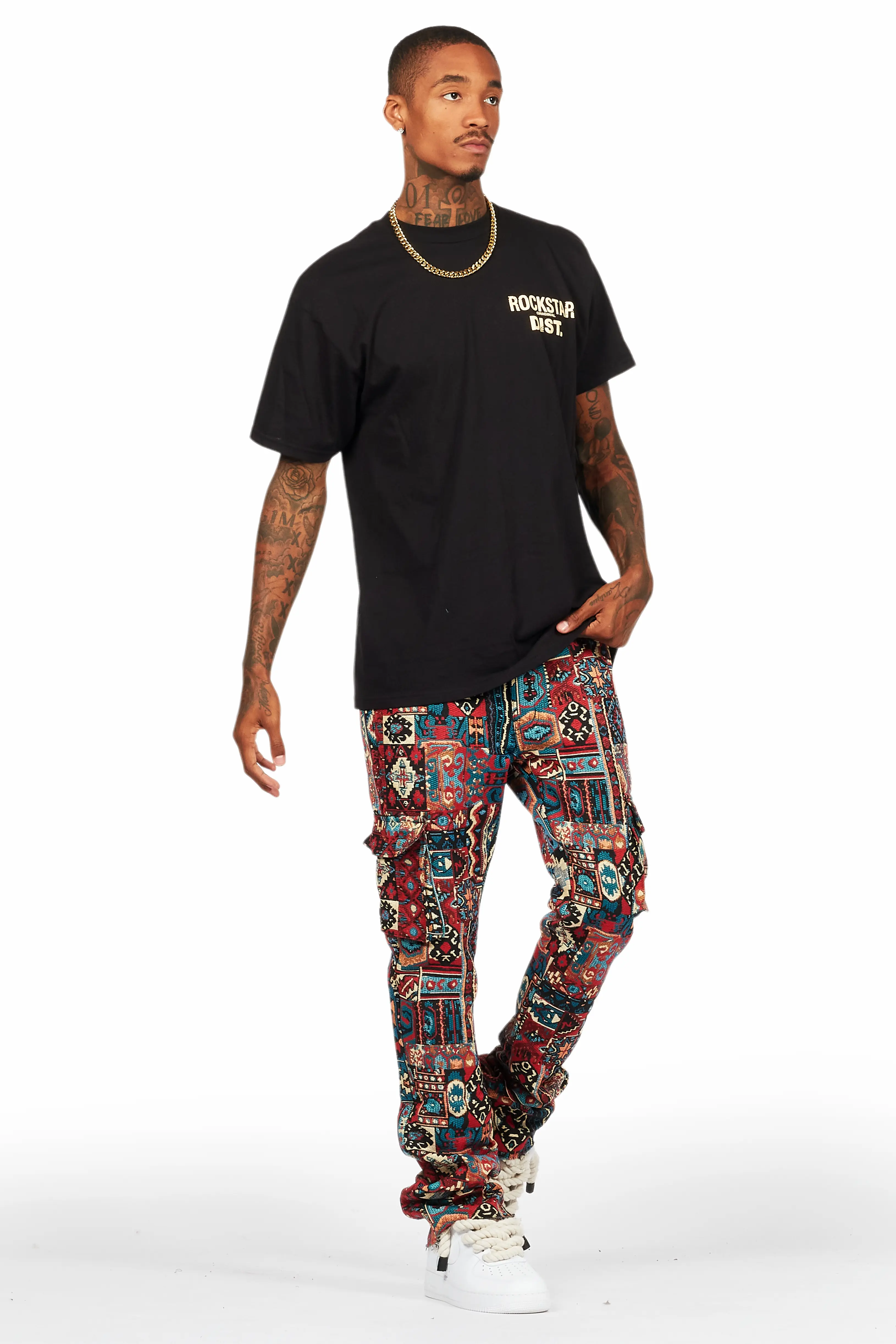 Nard Red Multi Tapestry Stacked Flare Jean - Image 7