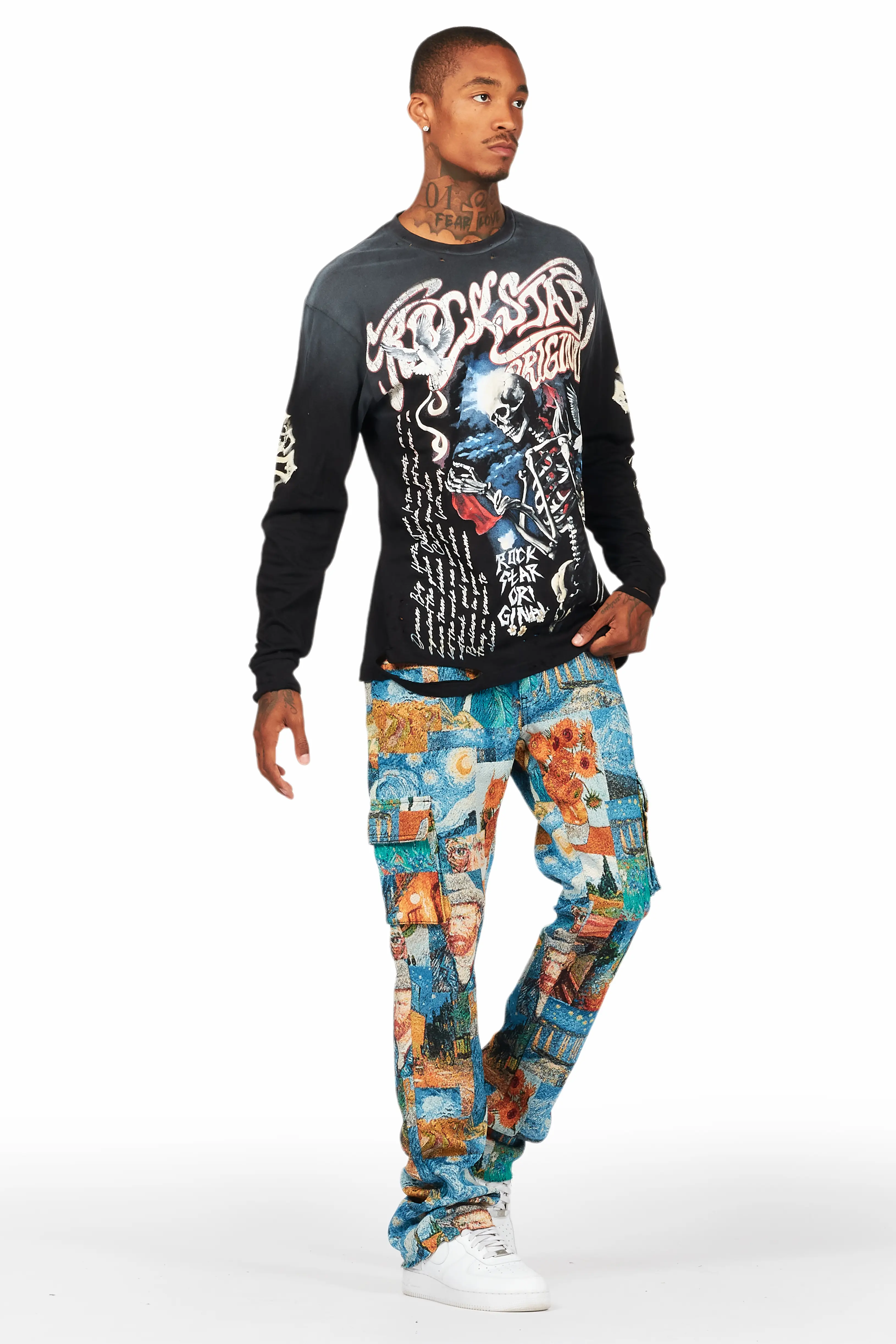 Zaire Blue Multi Tapestry Stacked Flare Jean - Image 7