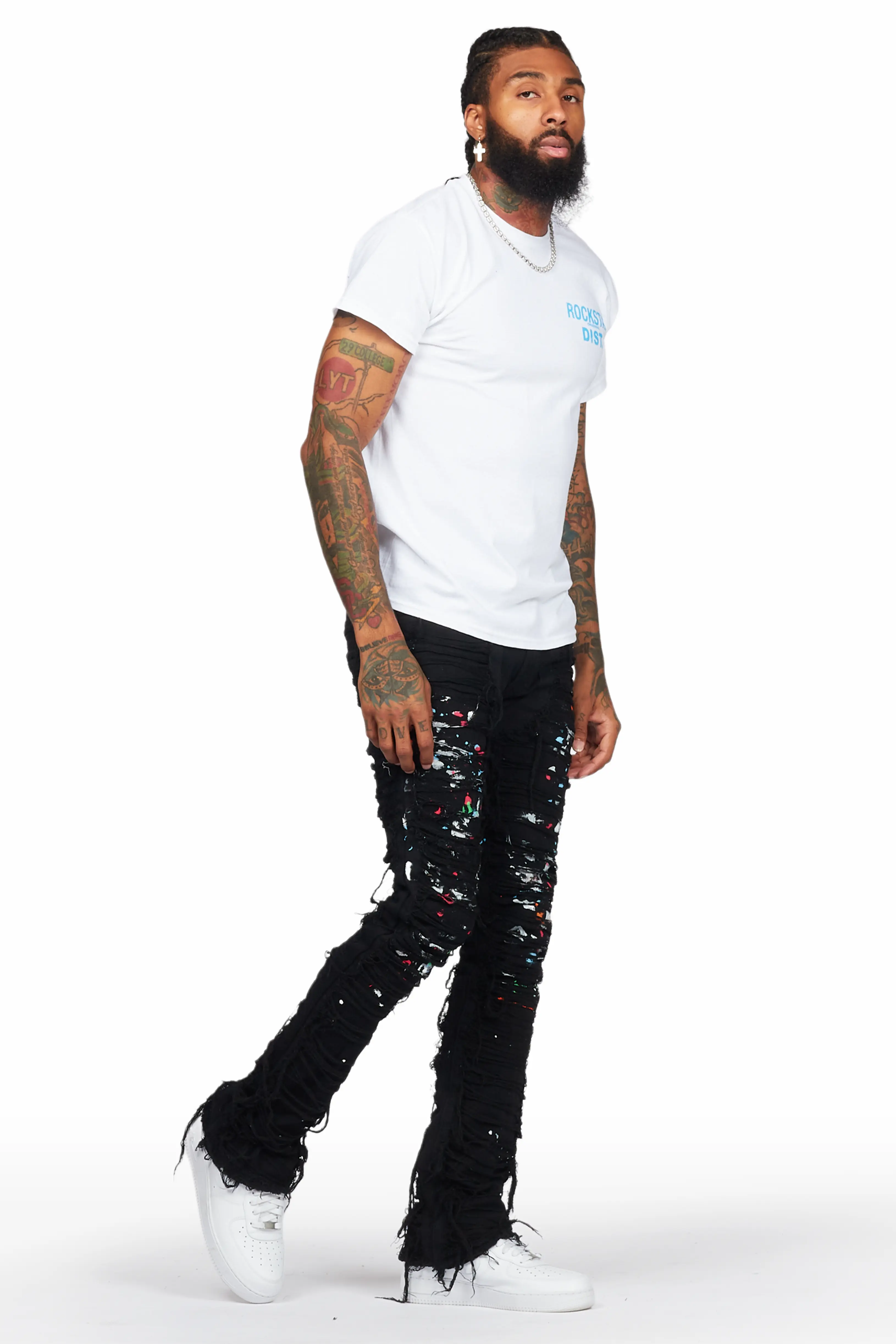 Talasi Black Painter Stacked Flare Jean - Image 7
