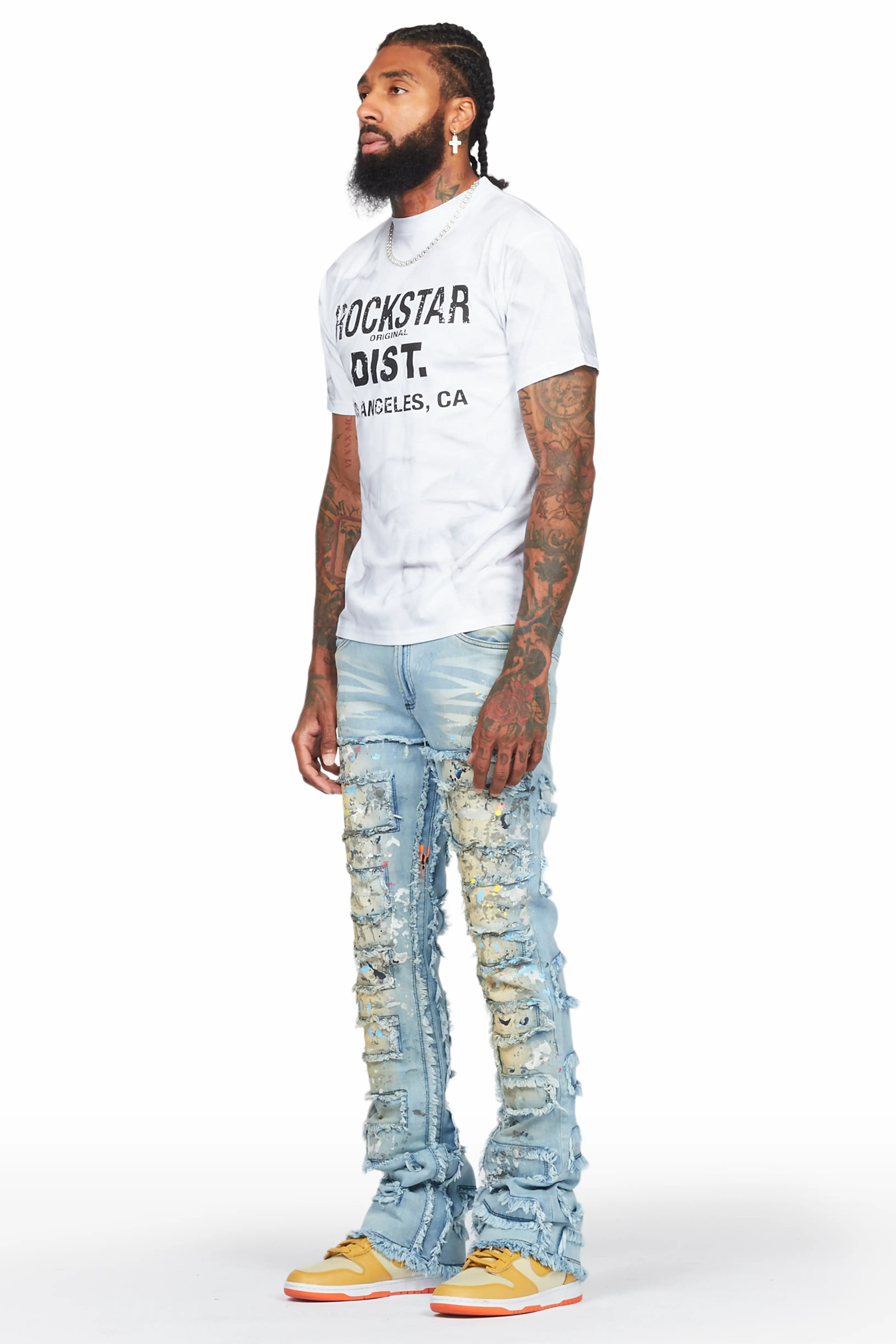 Qasim Blue Painter Stacked Flare Jean - Image 6