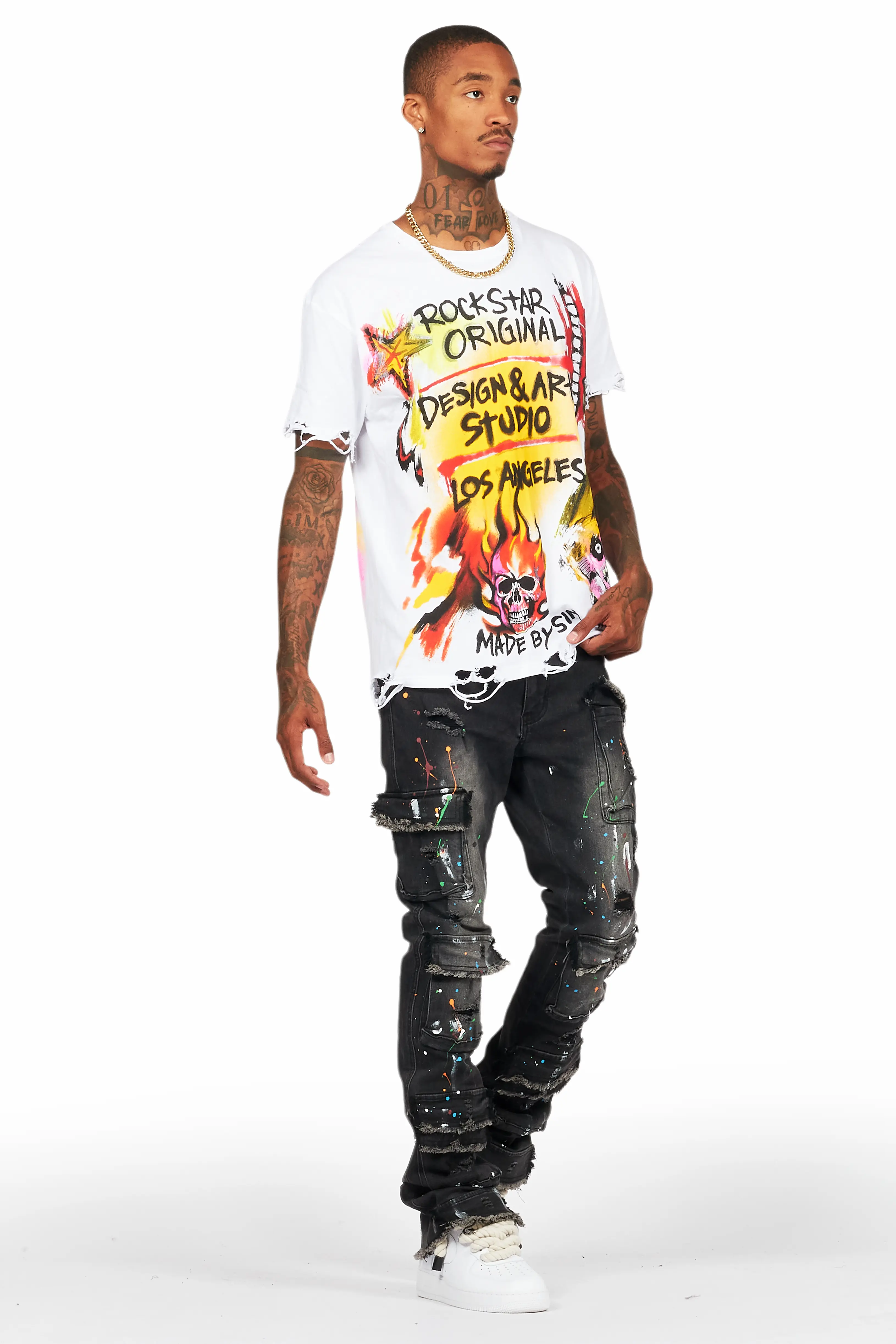 Orien Black Painter Stacked Flare Jean - Image 7