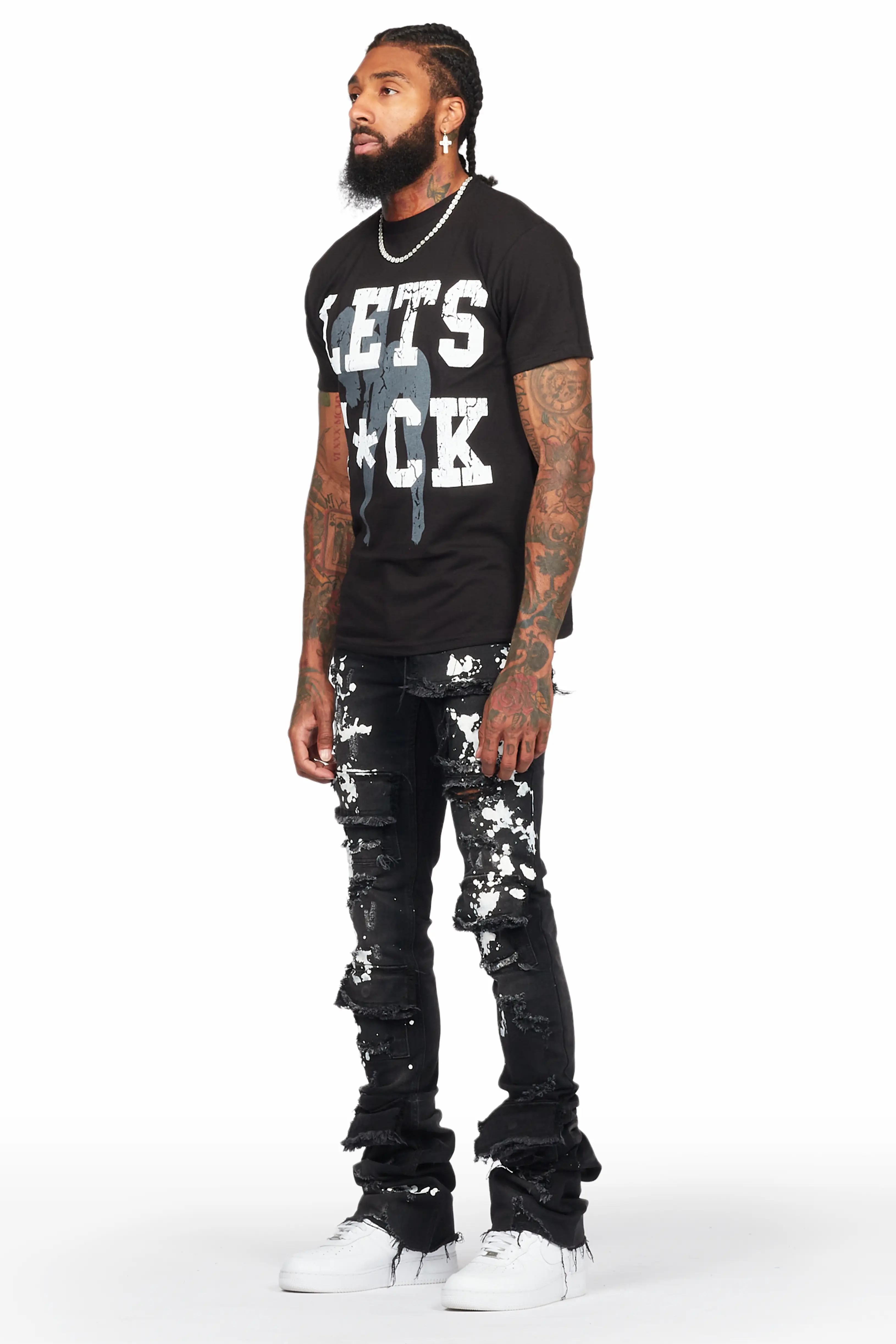 Landis Black Painter Super Stacked Flare Jean - Image 6