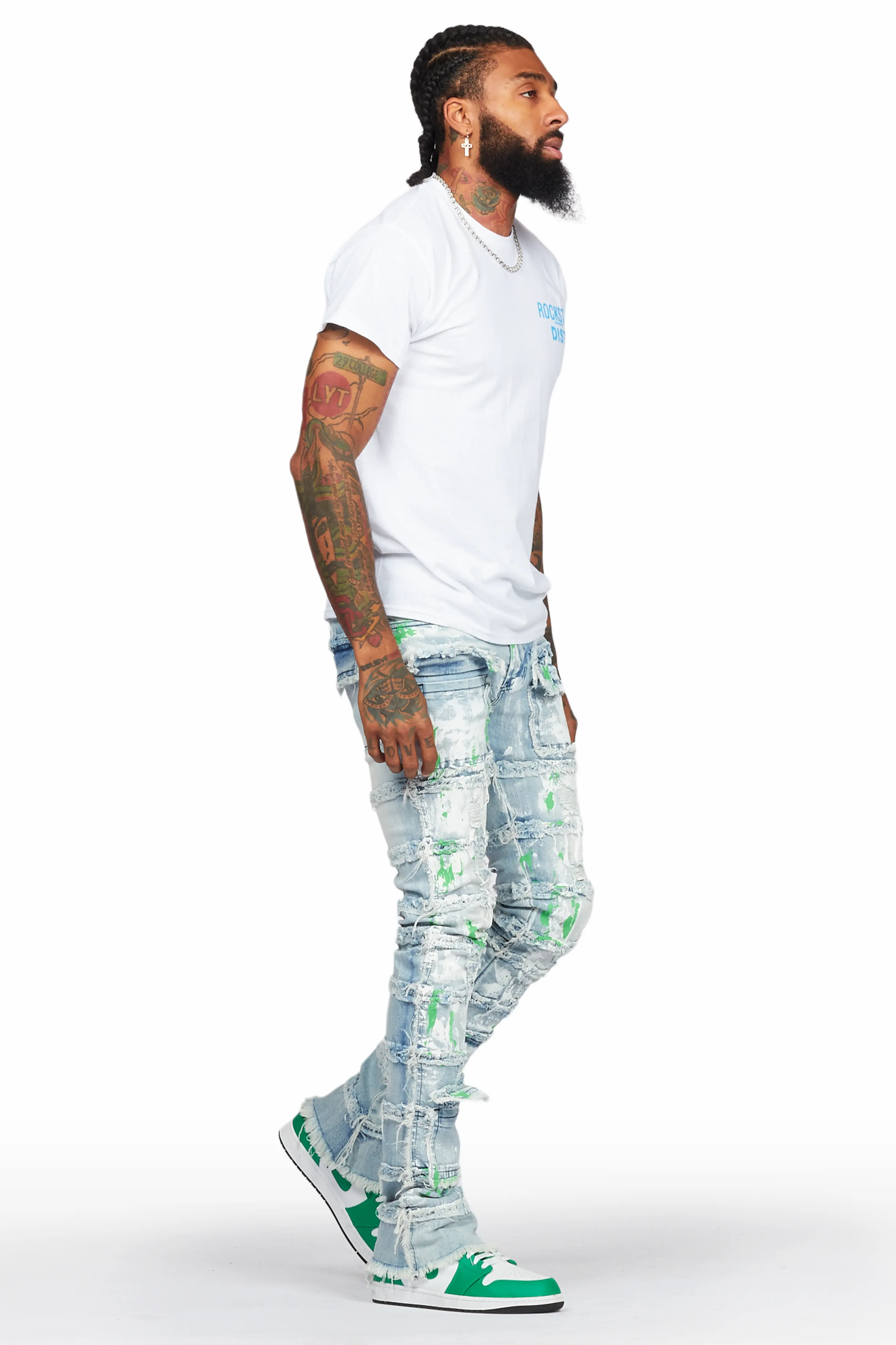 Jadin Blue Painter Stacked Flare Jean - Image 7