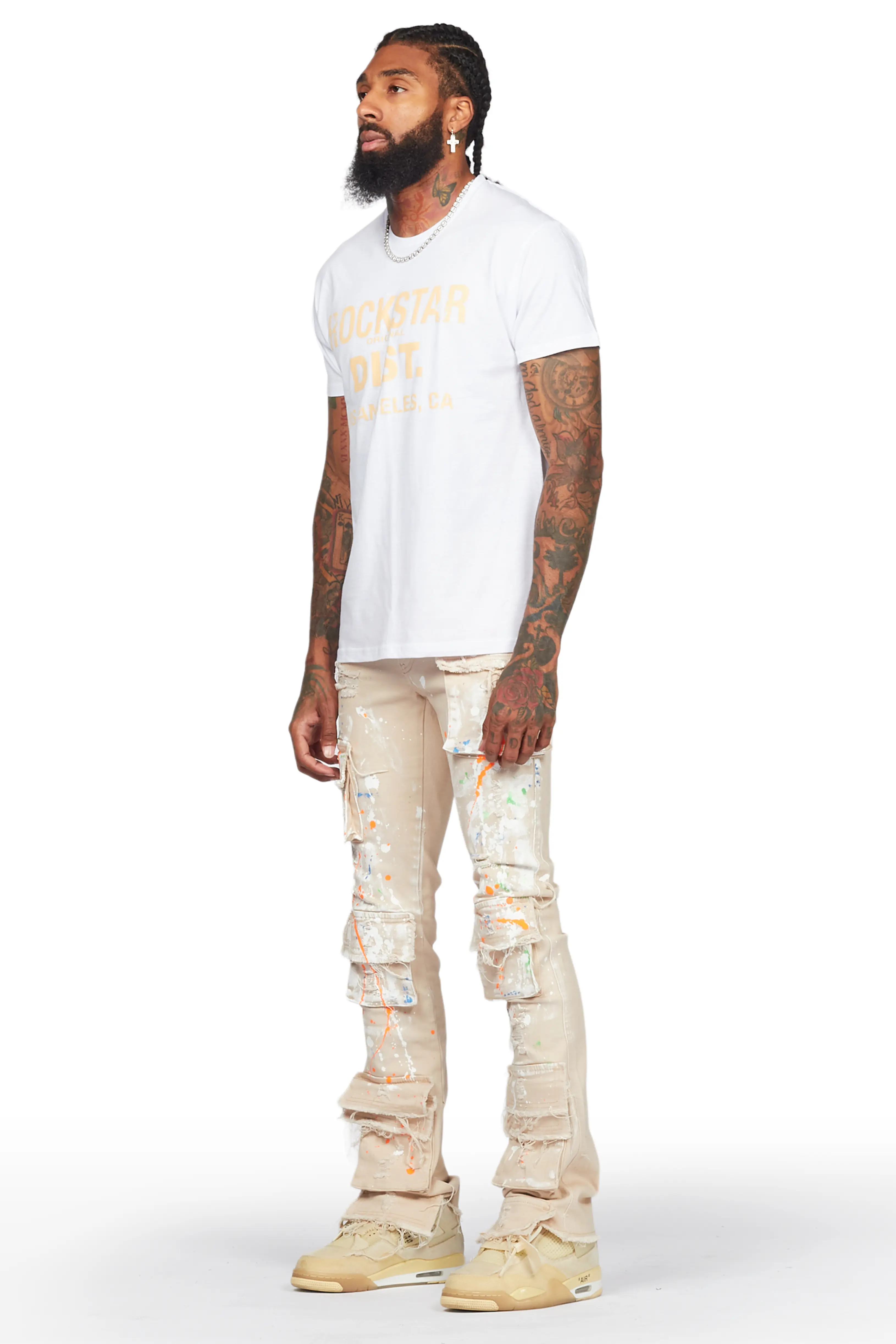 Ingo Beige Painter Stacked Flare Jean - Image 5