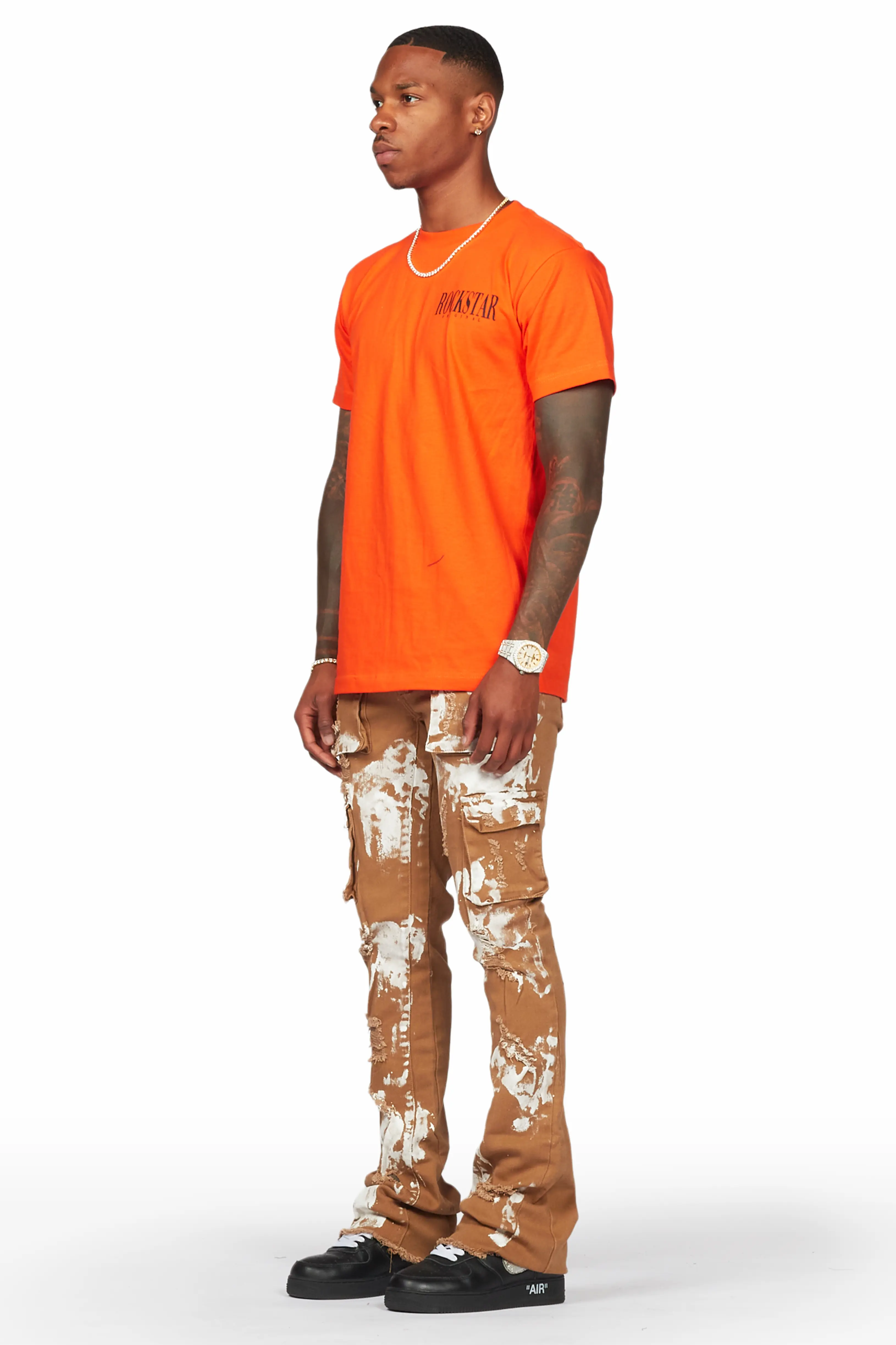 Galeno Tan Painter Stacked Flare Jean - Image 5