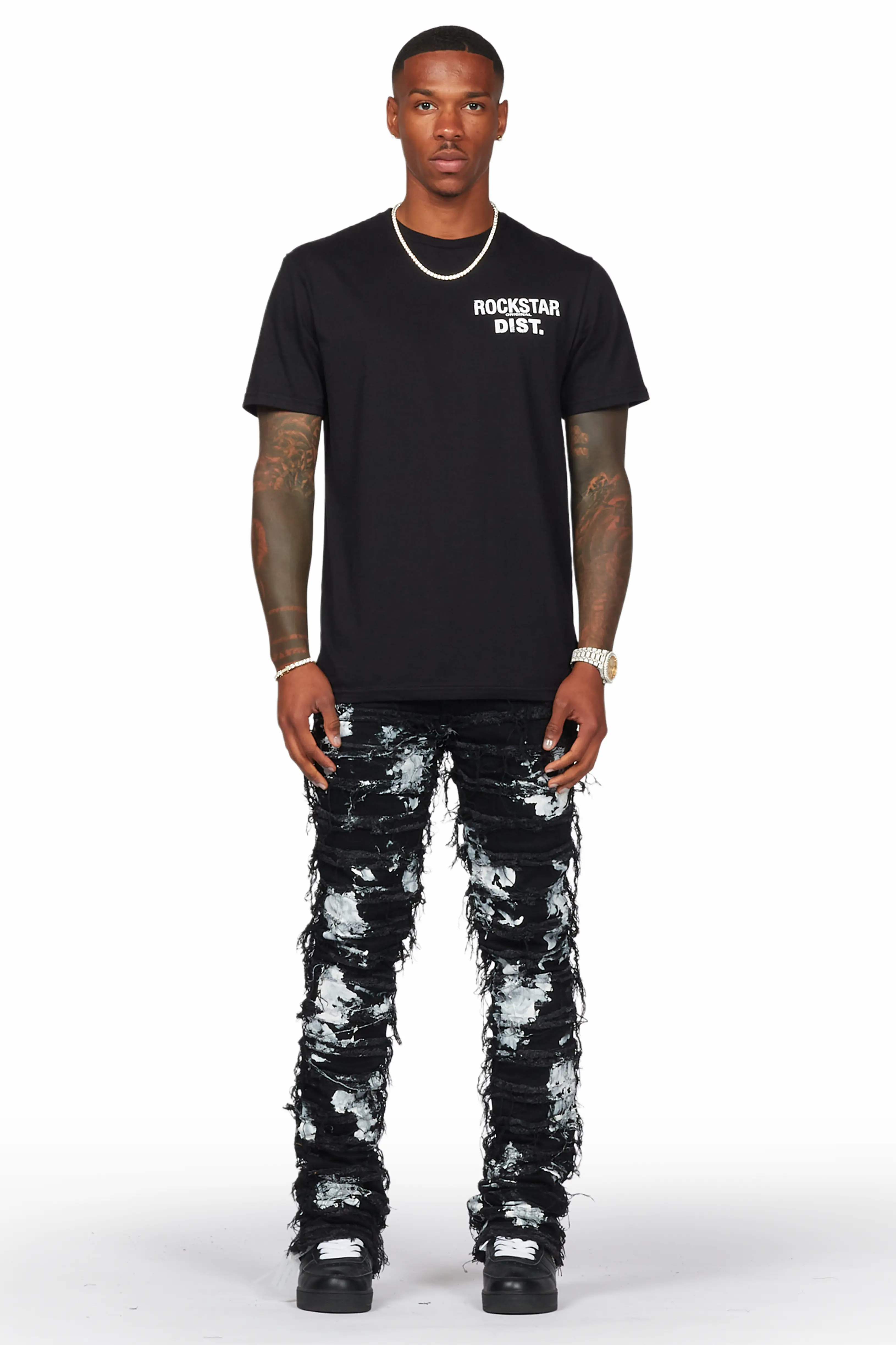 Langer Black Painter Stacked Flare Jean - Image 2