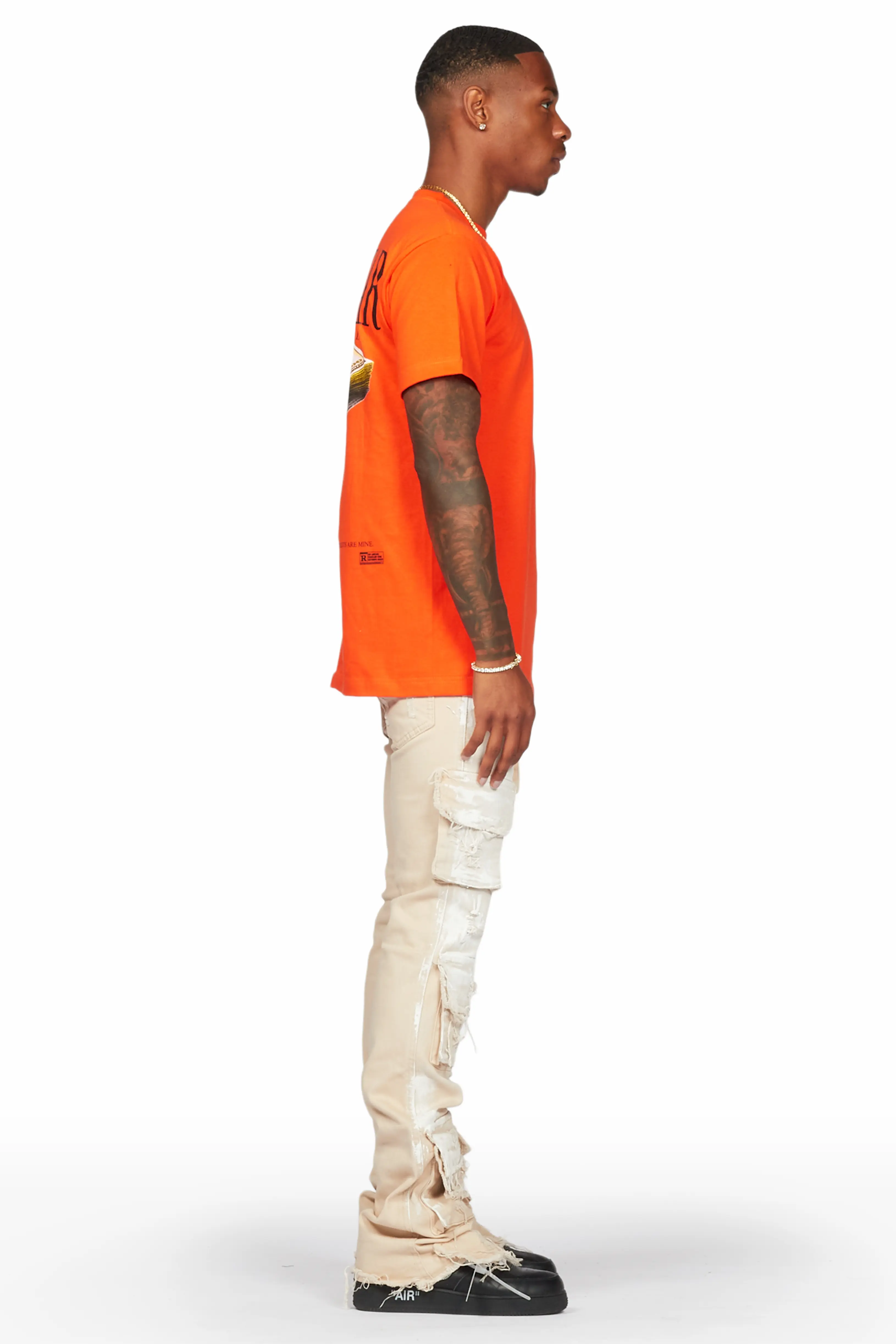 Faxon Beige Painter Stacked Flare Jean - Image 3