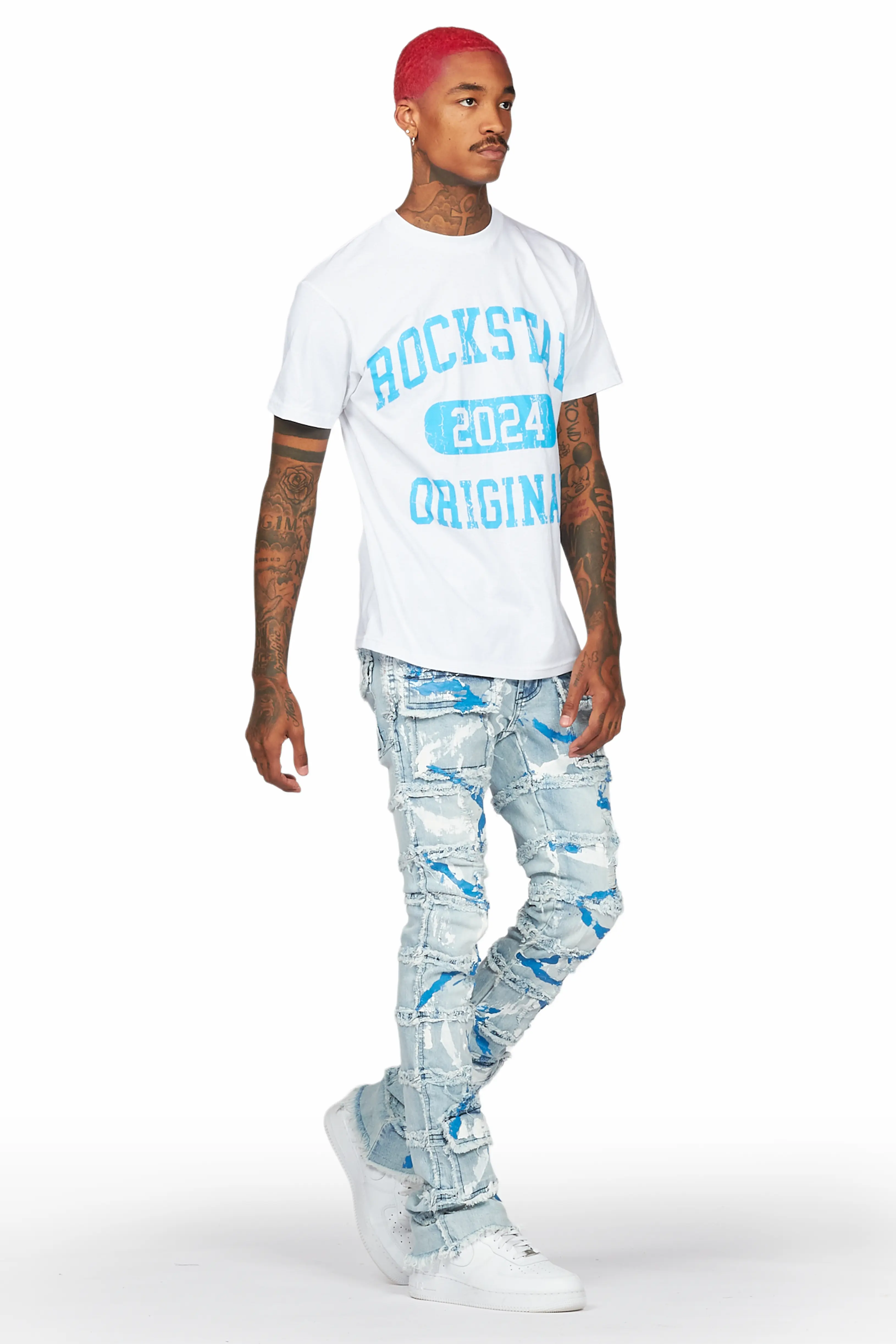 Ebbo Blue Painter Stacked Flare Jean - Image 7