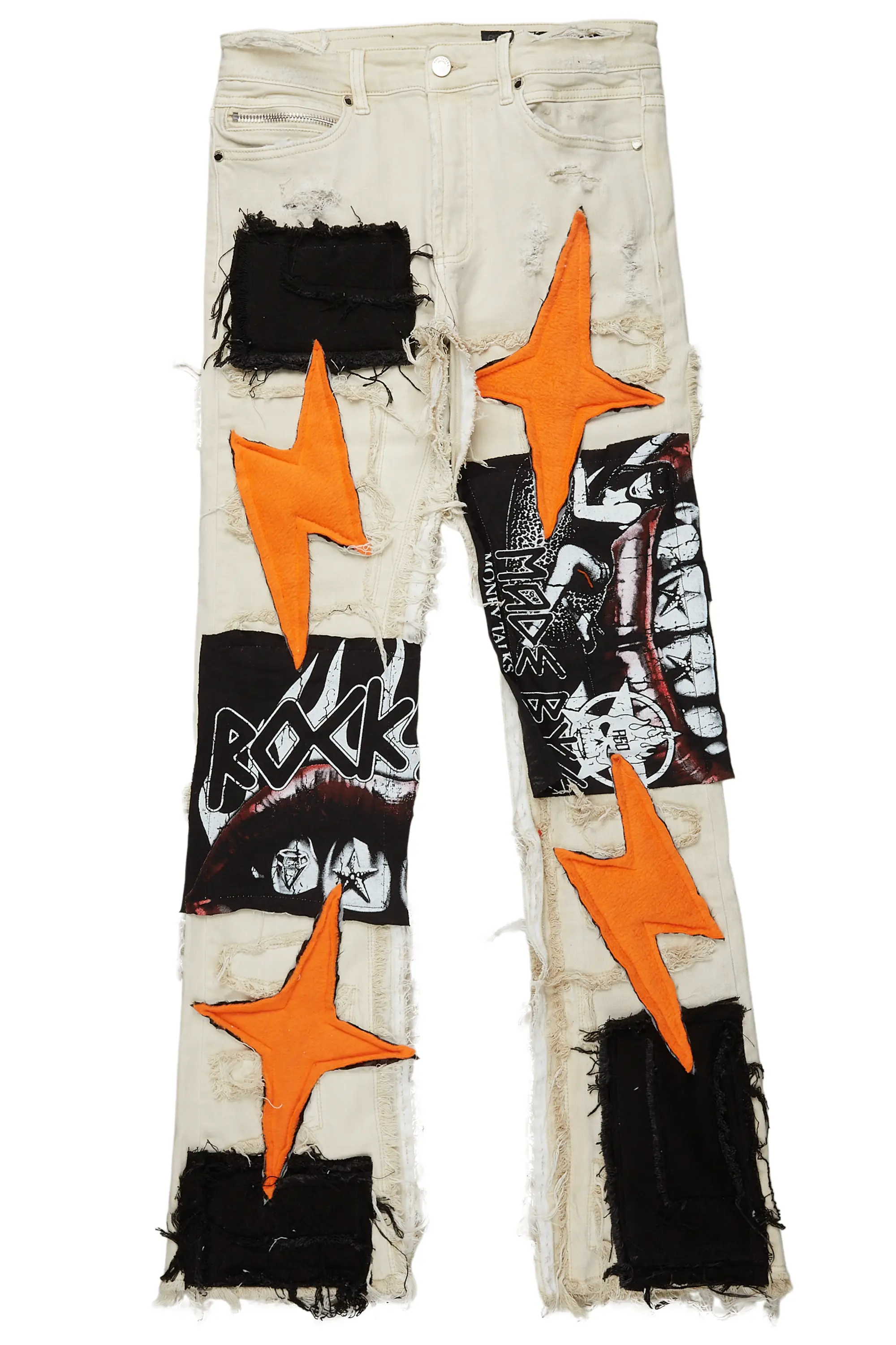Calais Beige/Orange Patchwork Stacked Flare Jean - Image 2