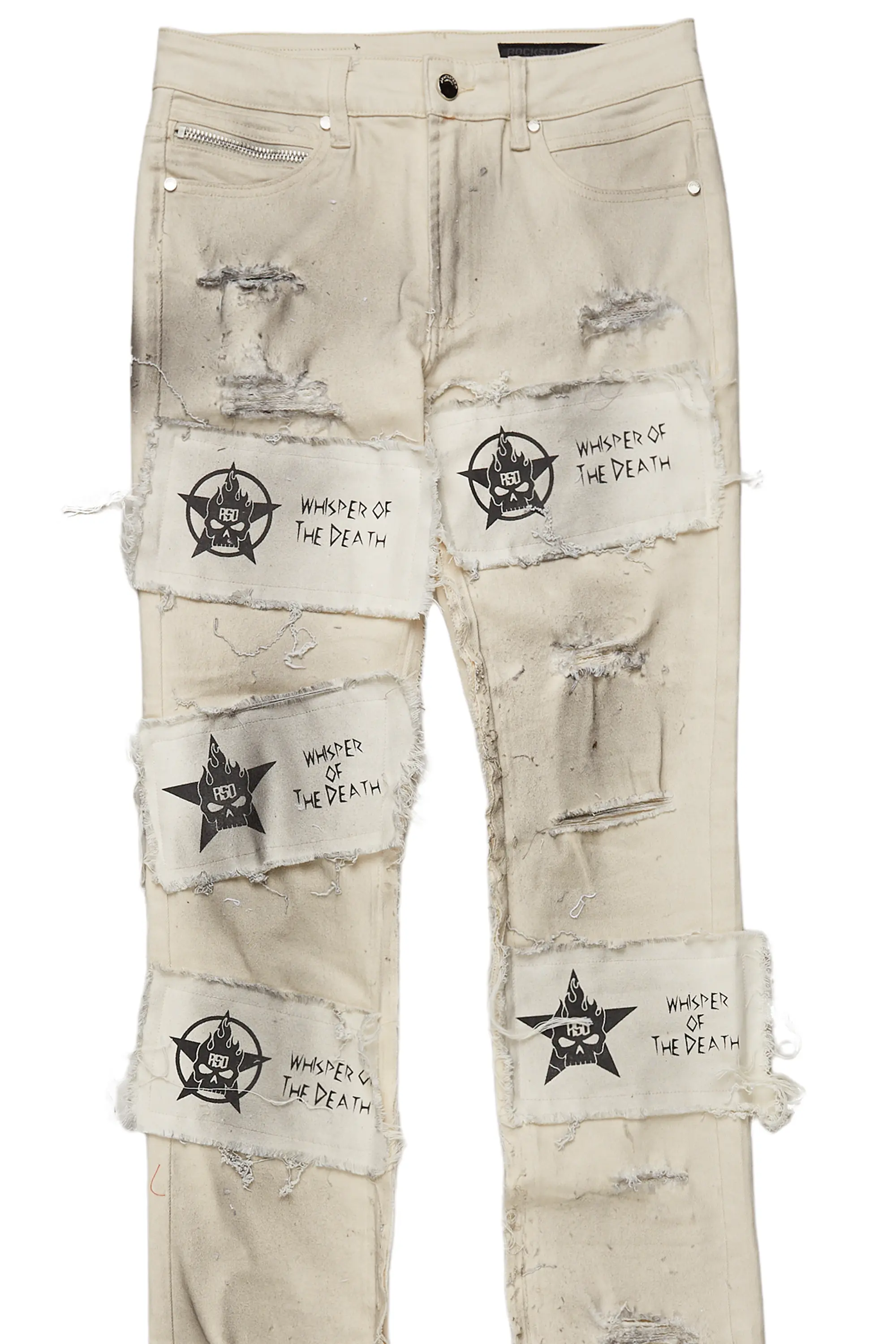 Dancho Beige Patchwork Super Stacked Flare Jean - Image 8