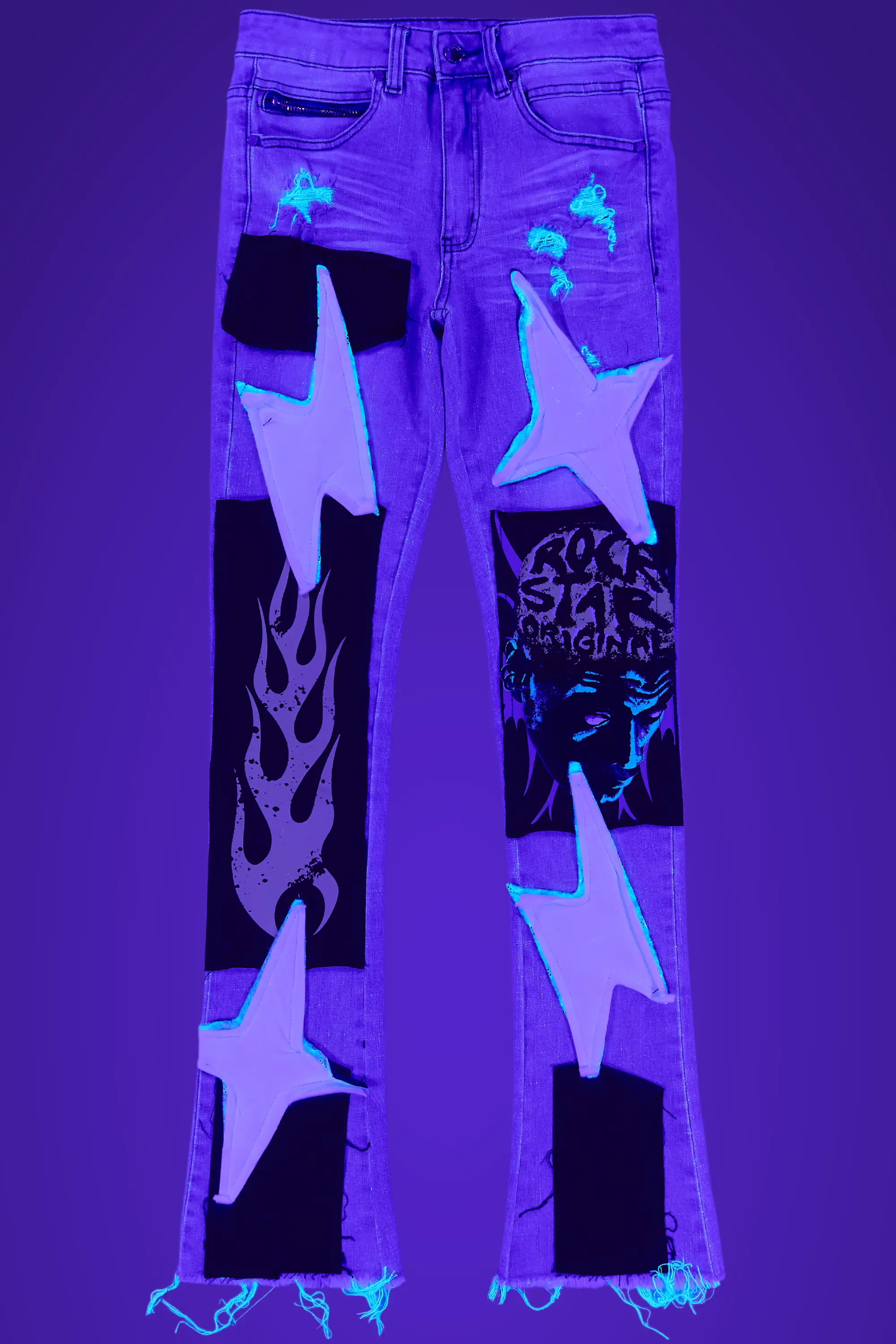 Edgar Blue Patchwork Stacked Flare Jean - Image 3