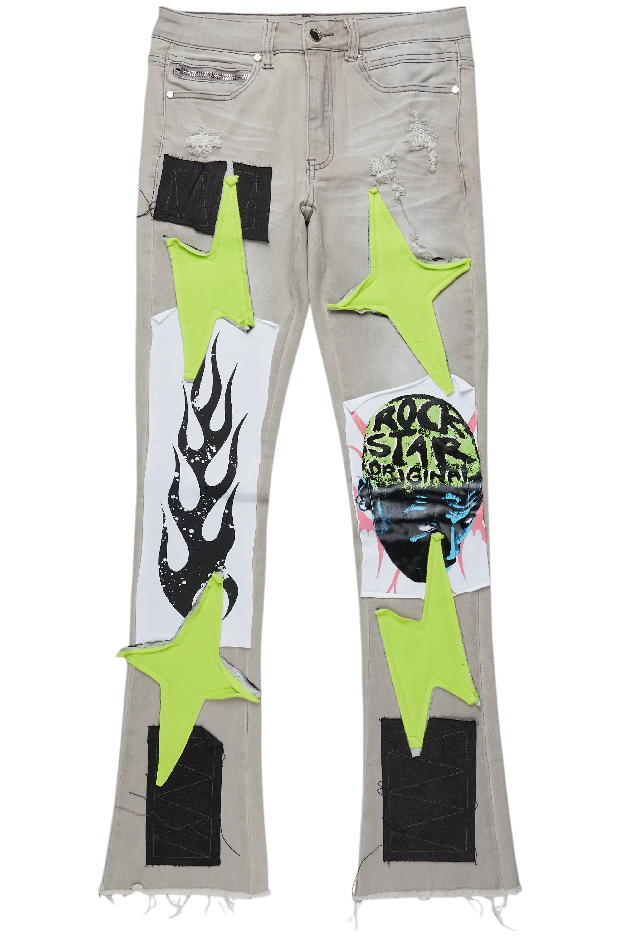 Edgar Grey/Yellow Patchwork Stacked Flare Jean - Image 2