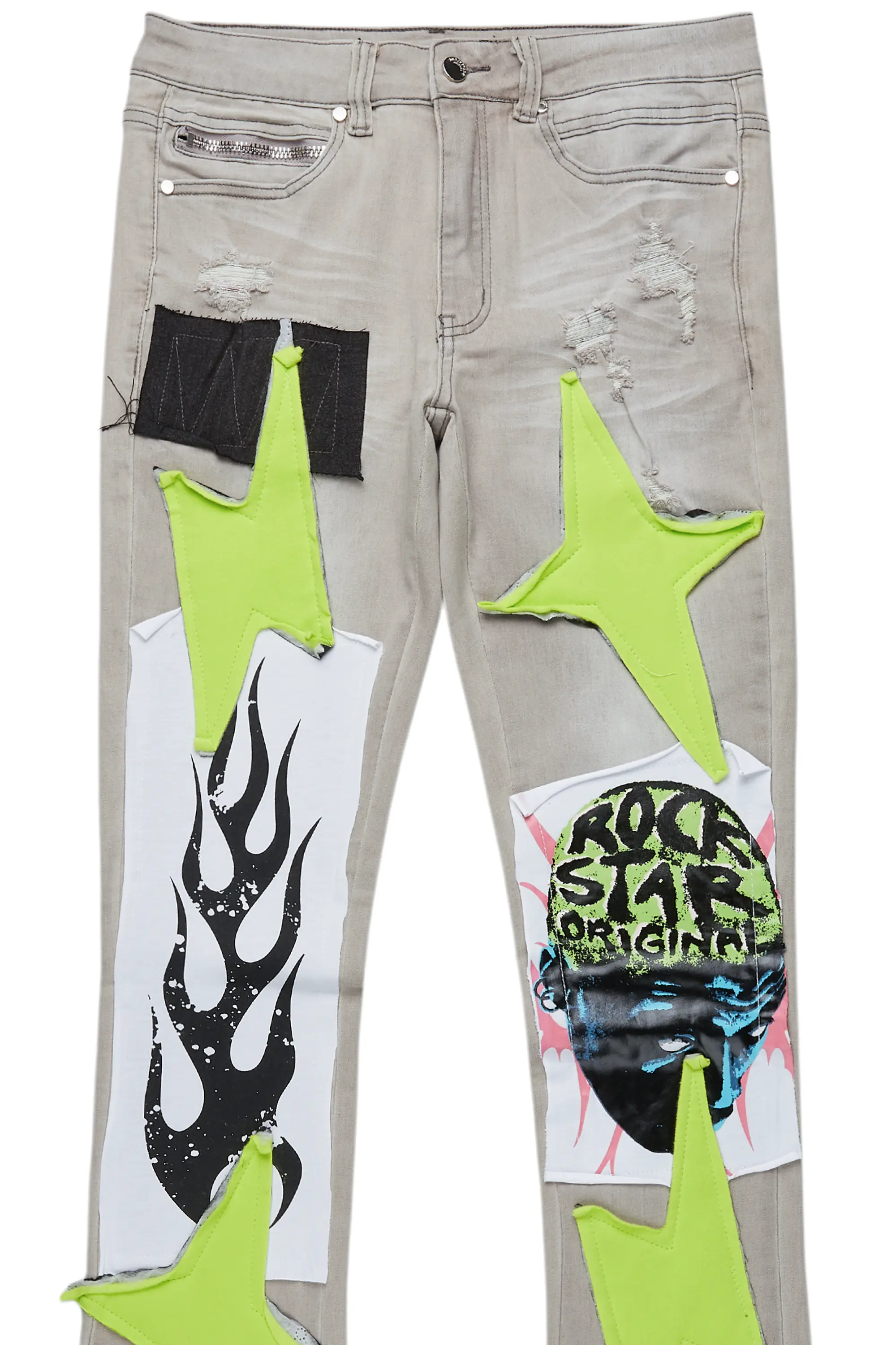 Edgar Grey/Yellow Patchwork Stacked Flare Jean - Image 7