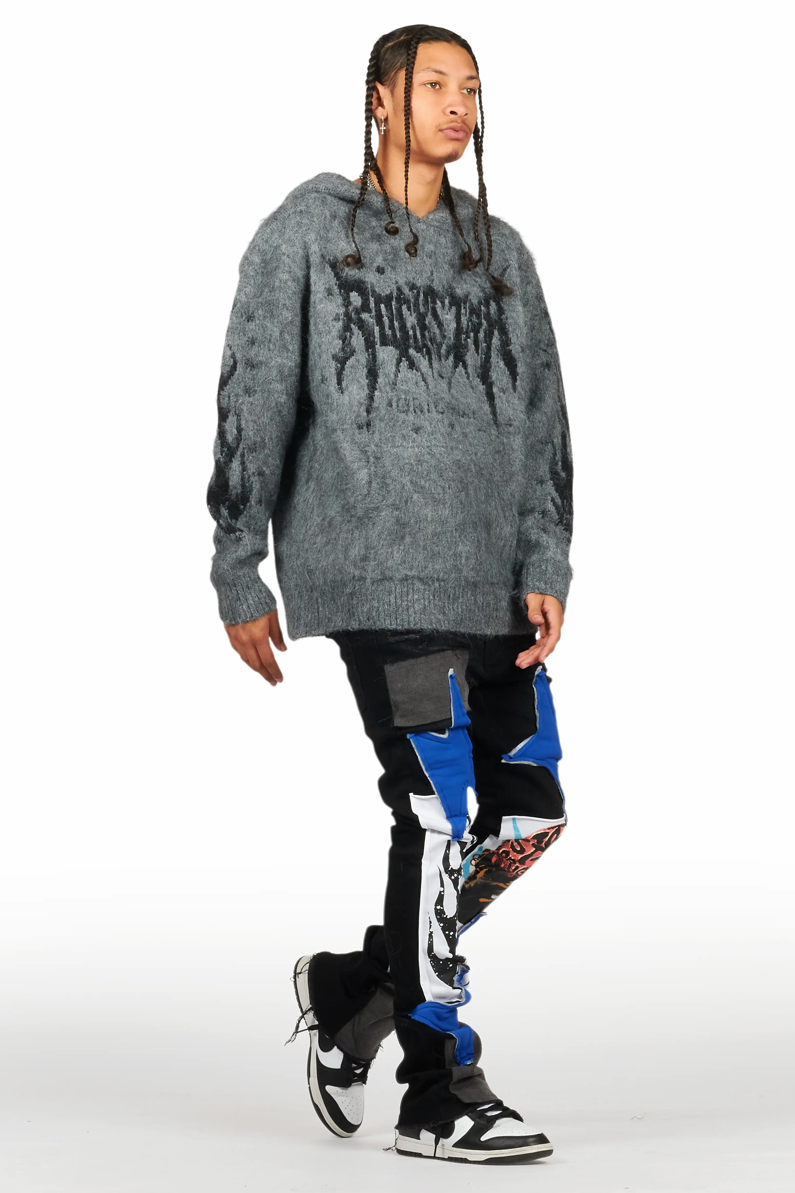 Edgar Jet Black Patchwork Stacked Flare Jean - Image 8