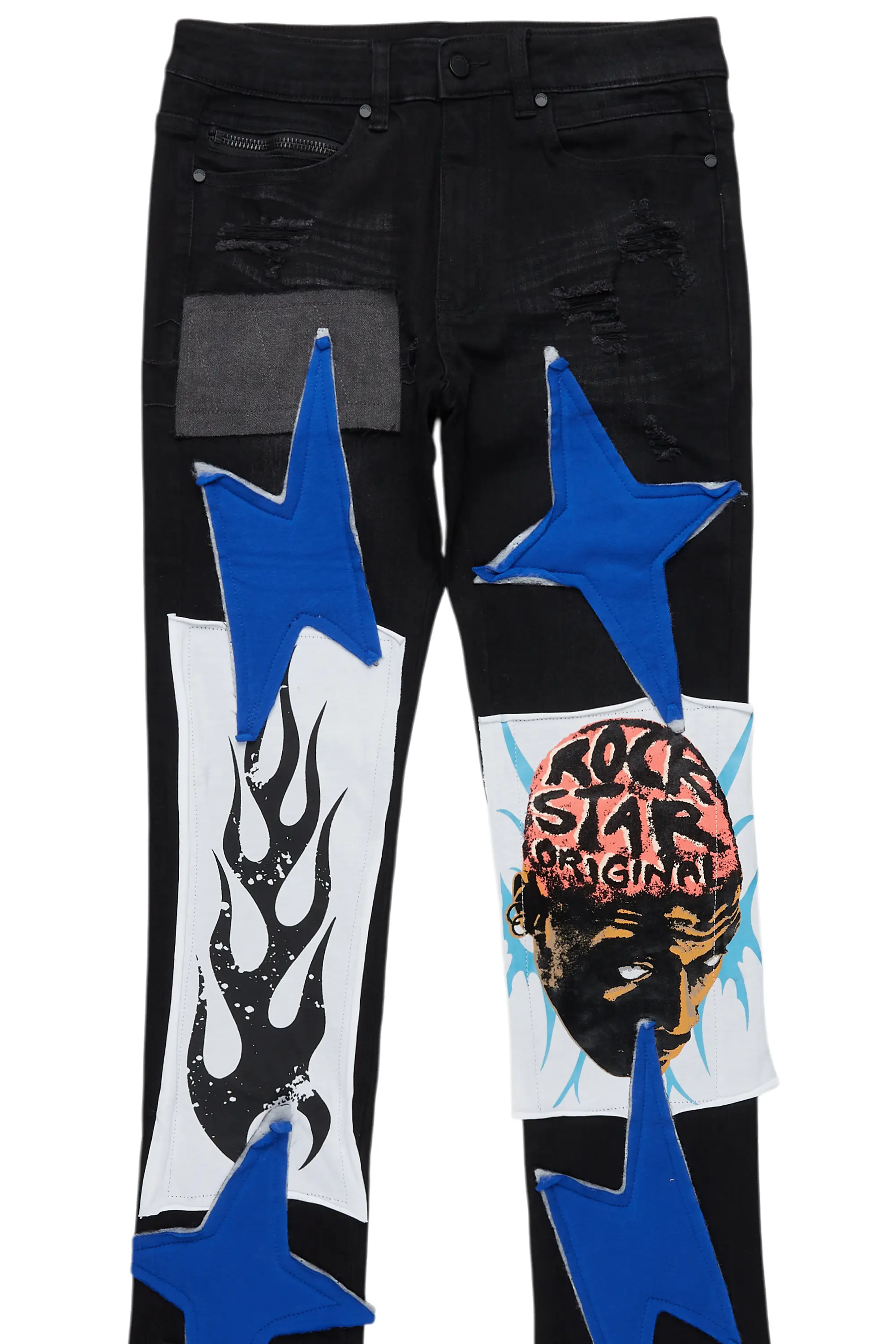 Edgar Jet Black Patchwork Stacked Flare Jean - Image 9