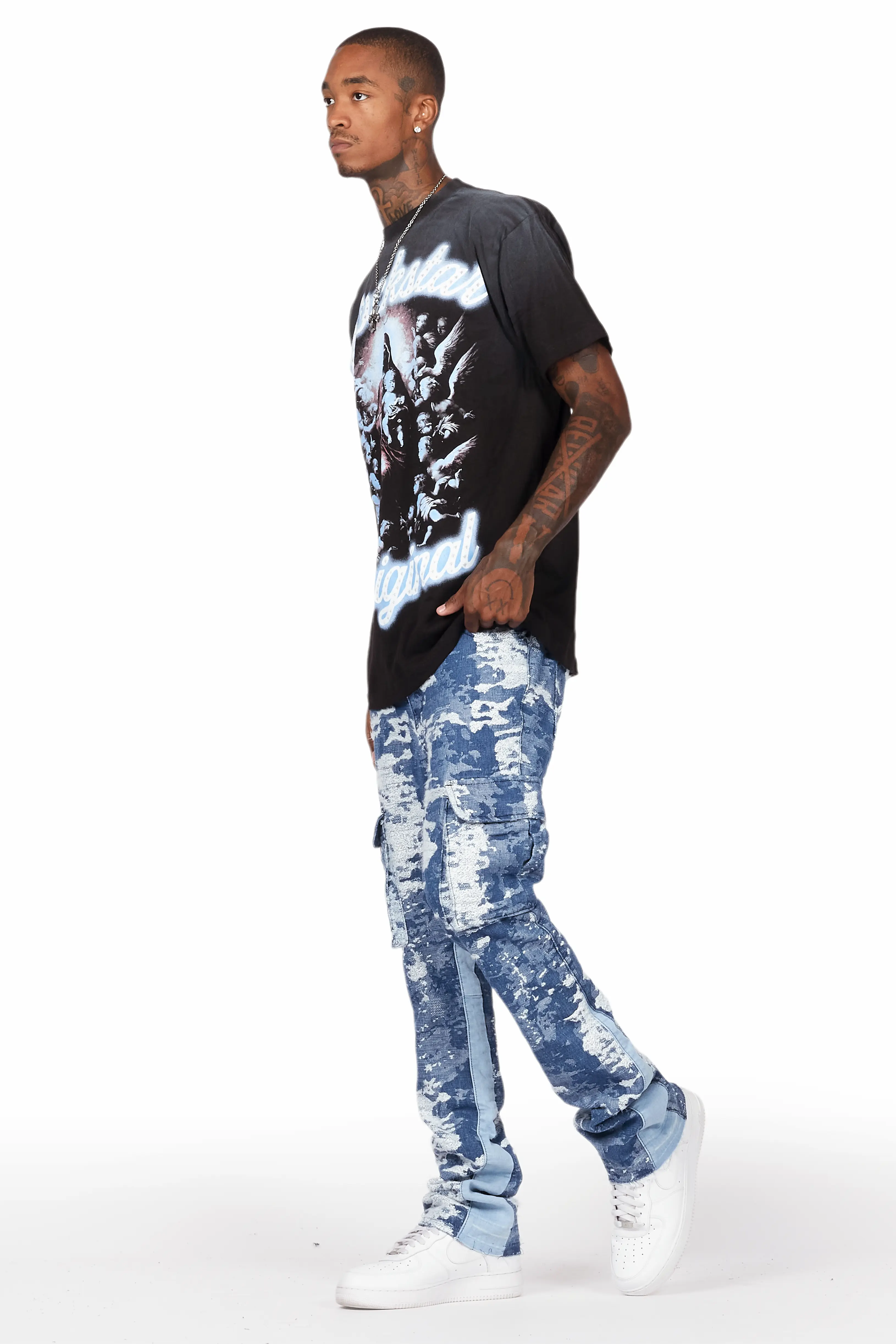 Bower Dark Blue Stacked Flare Jean - Image 6
