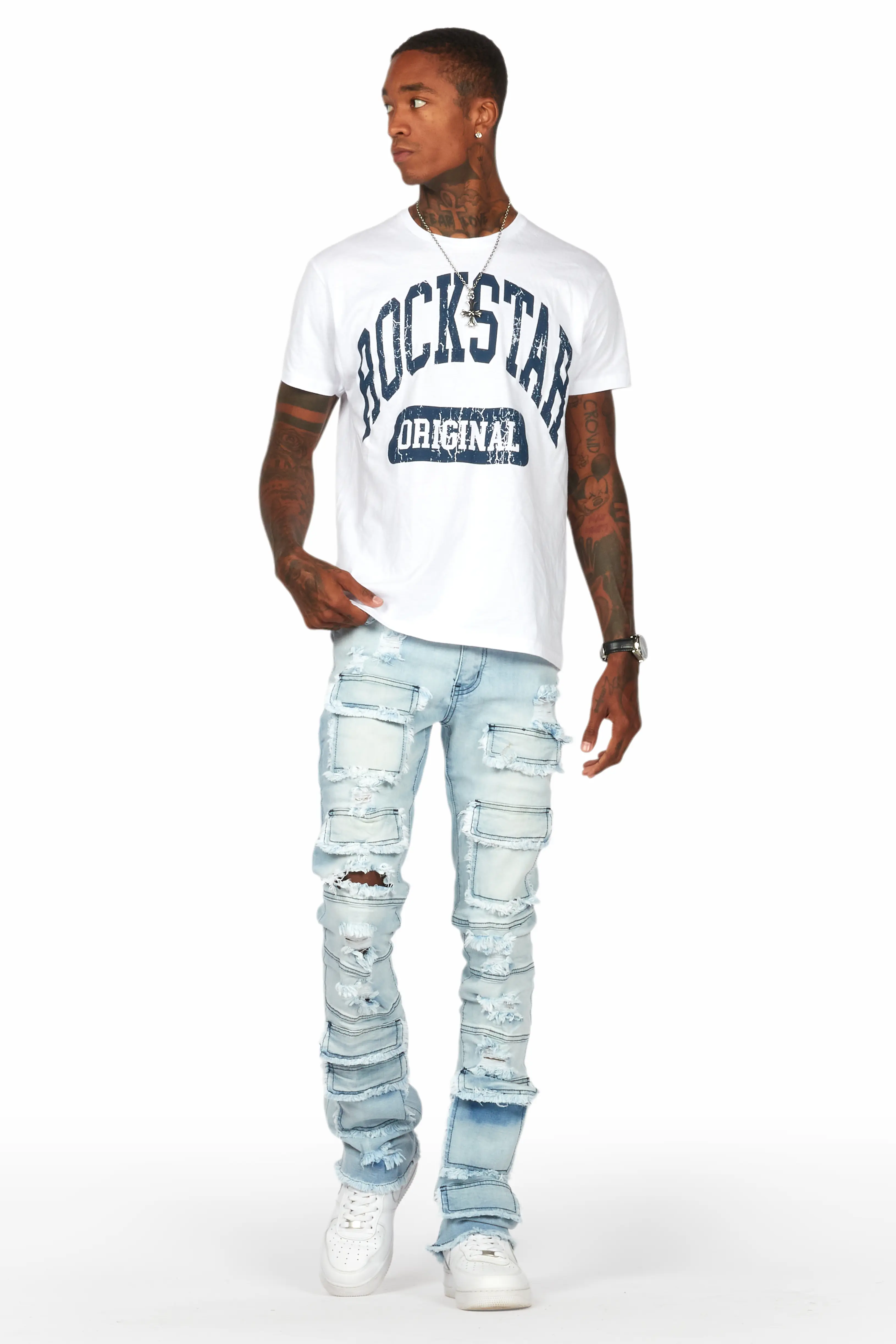 Erico Blue Stacked Flare Cargo Jean - Image 3