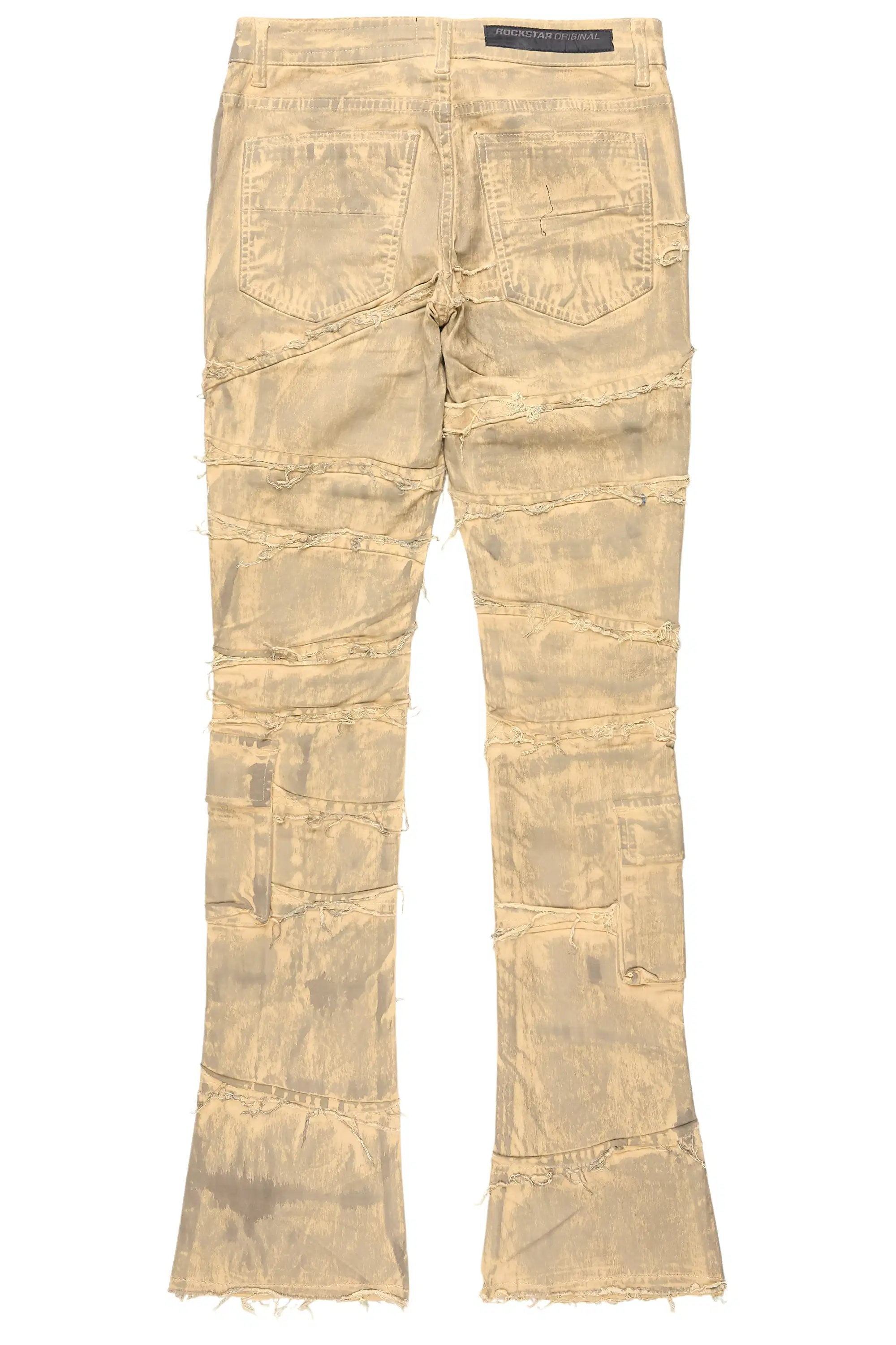 Yves Beige Oil Wash Stacked Flare Cargo Jean - Image 3