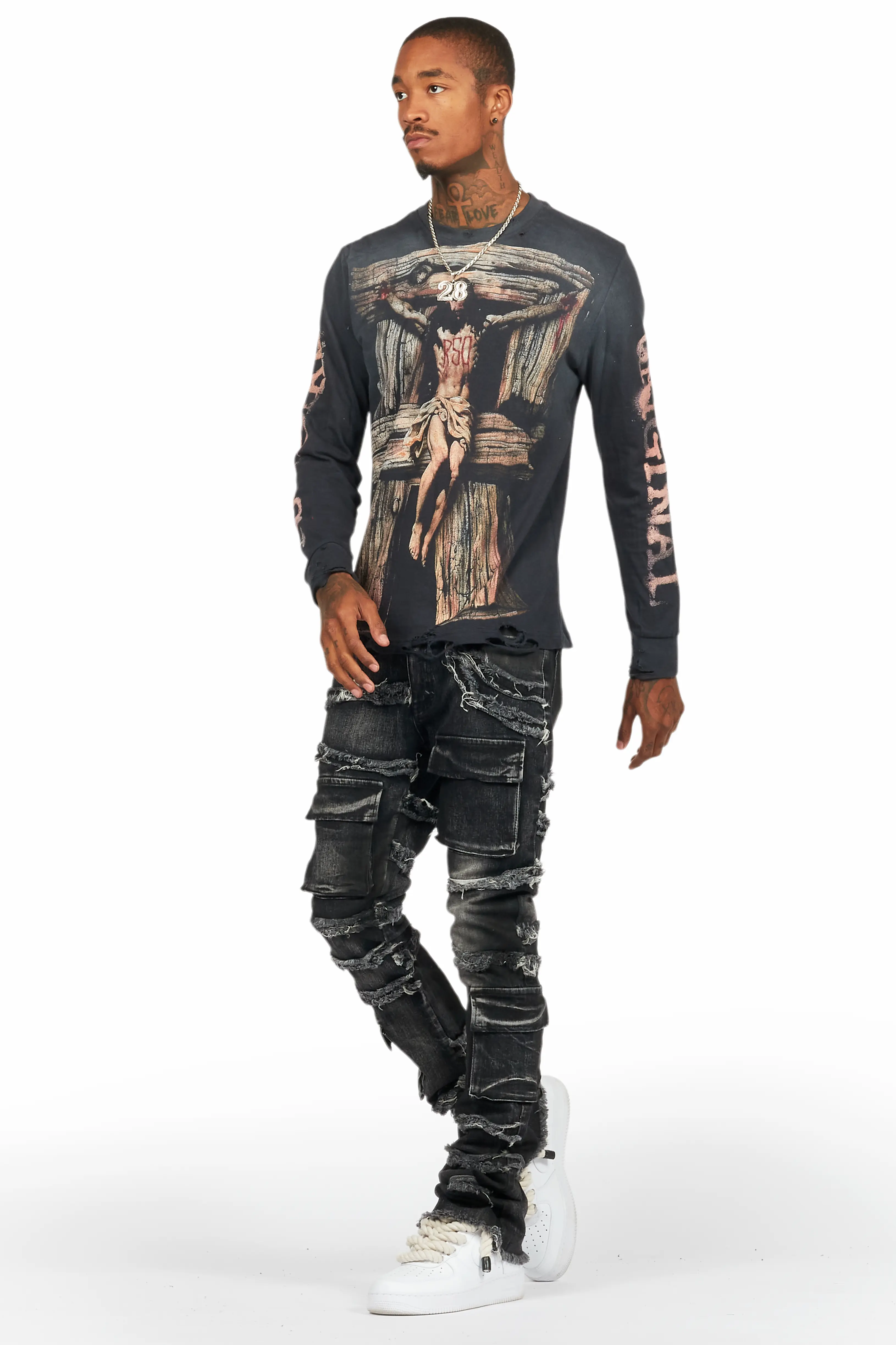 Yves Black Stacked Flare Cargo Jean - Image 6
